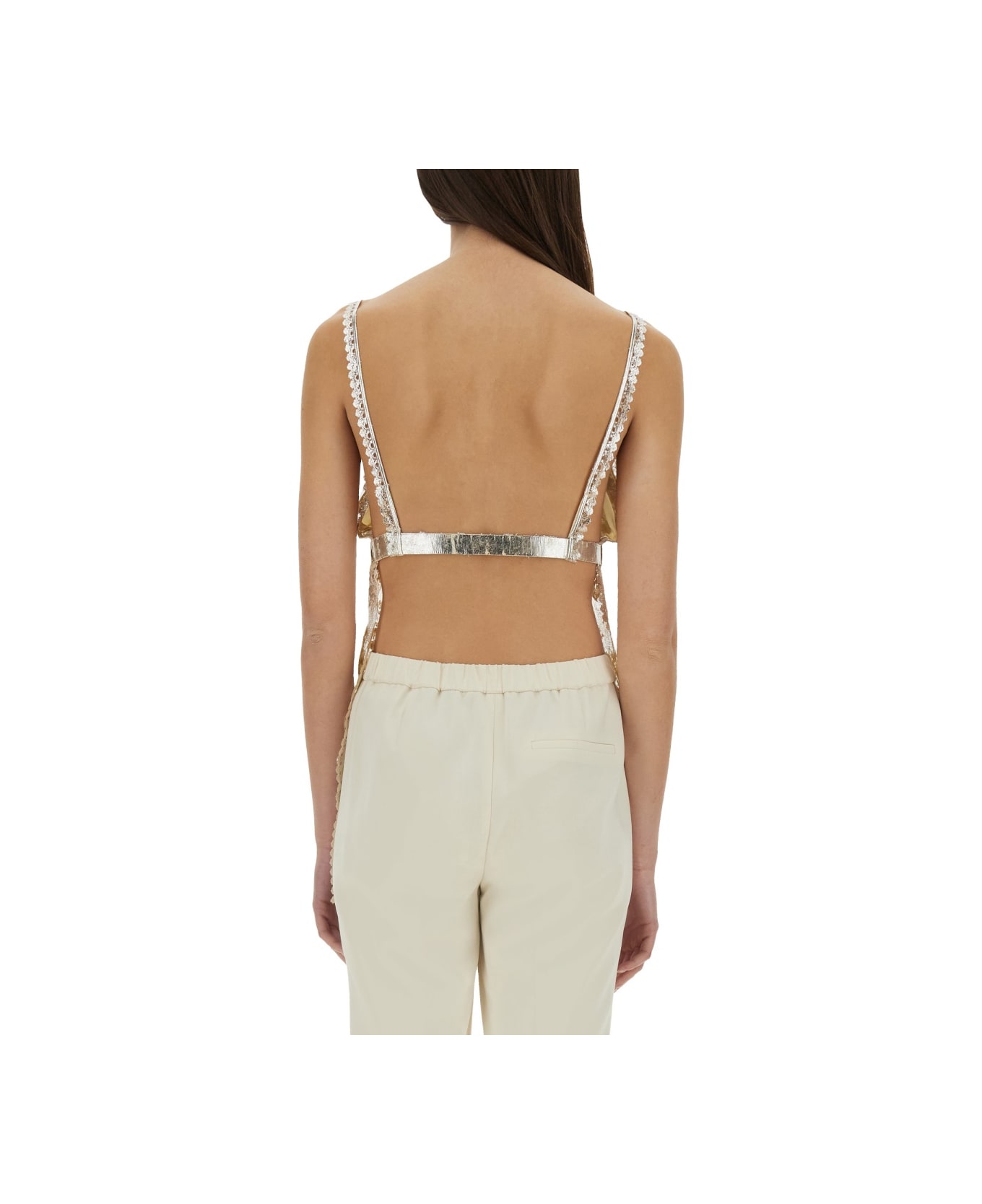 Paco Rabanne Laminated Pleated Satin Top - IVORY