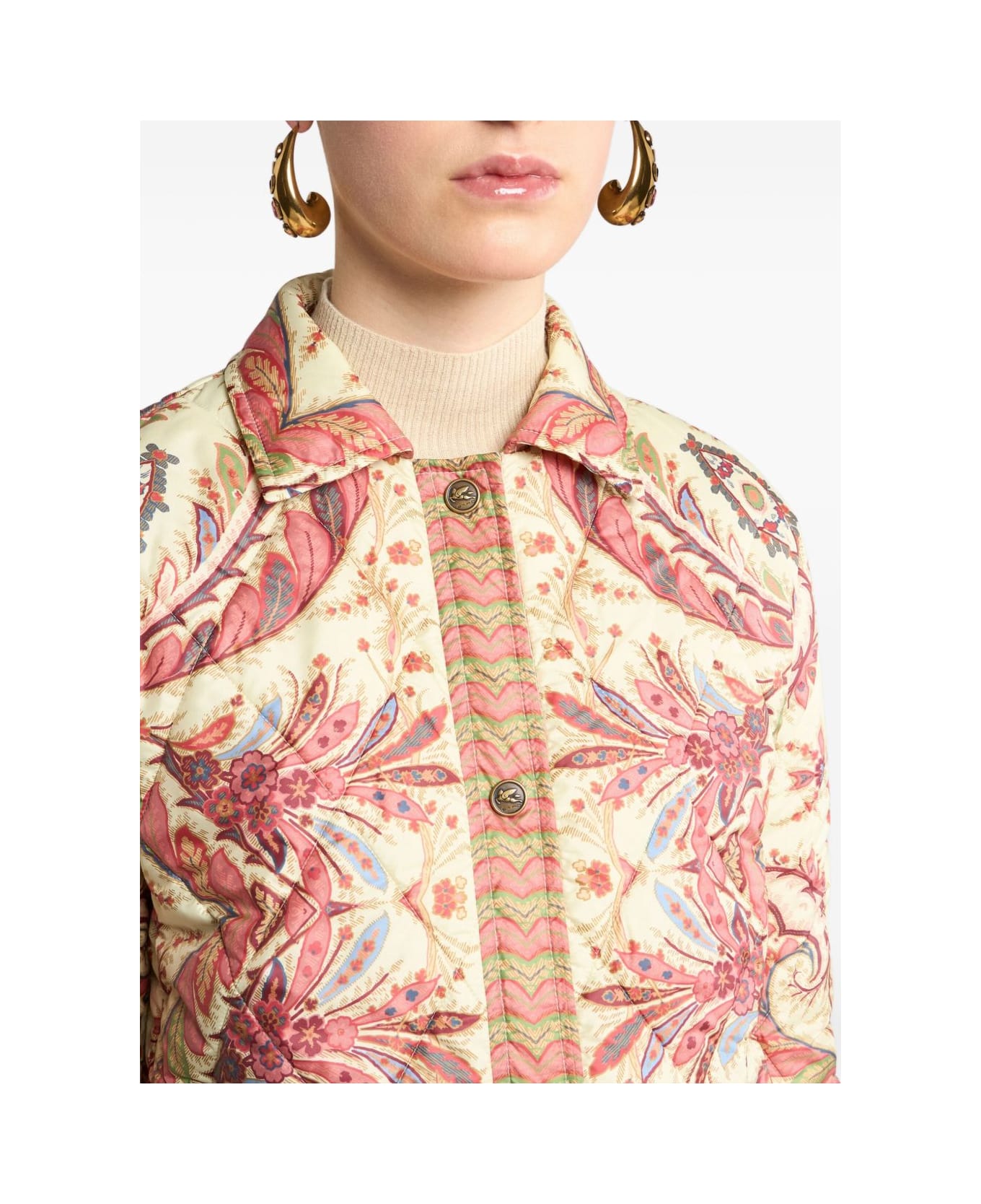 Etro Padded Jacket With Foliage Print. - Beige