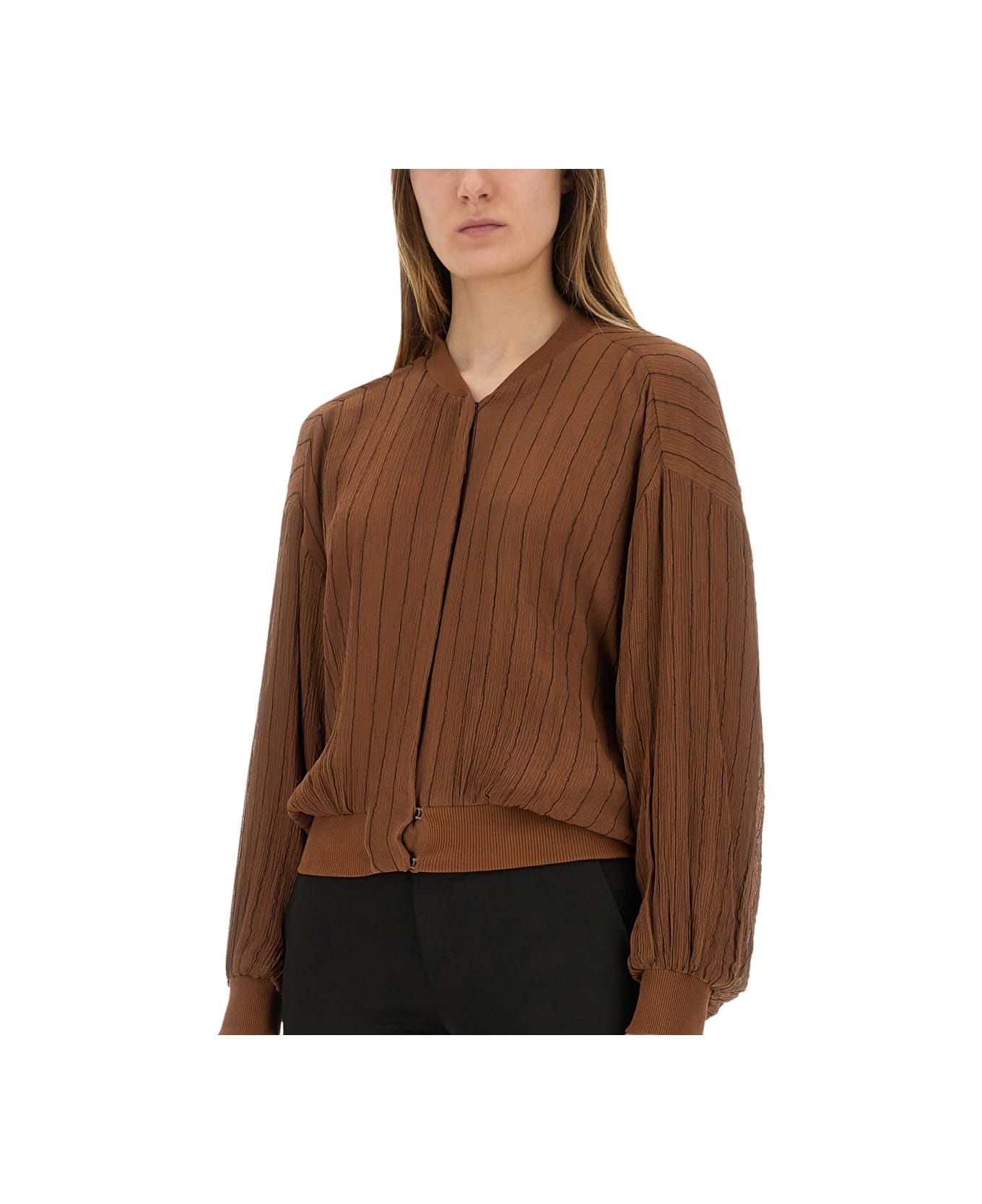 Alysi Silk Bomber Jacket - BROWN