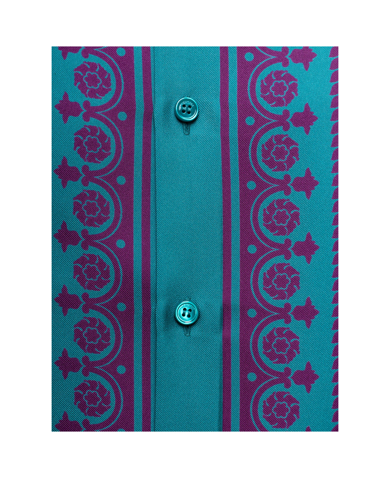 Versace Purple And Light Blue Shirt In Silk Twill With Barocco Pattern Versace Man - Violet