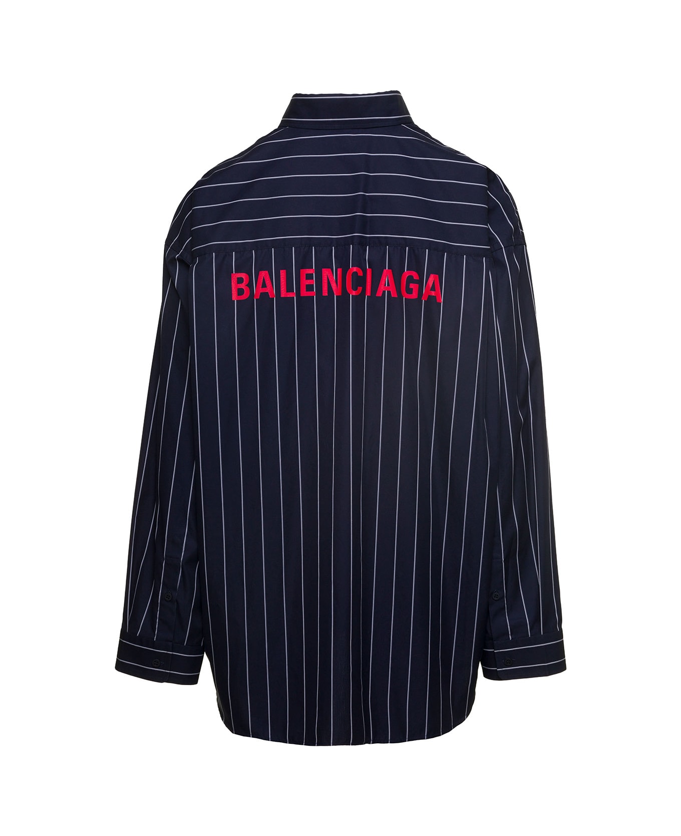 Balenciaga Striped Blouse With Contrasting Logo - Navy White