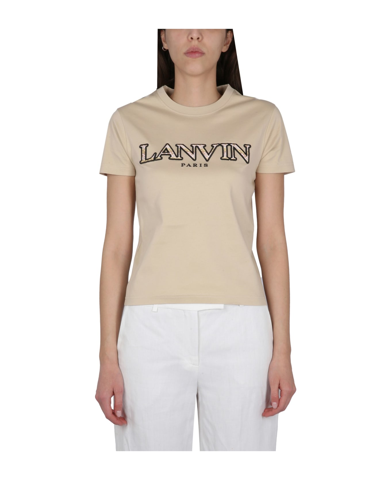 Lanvin T-shirt With Logo Embroidery - SAND