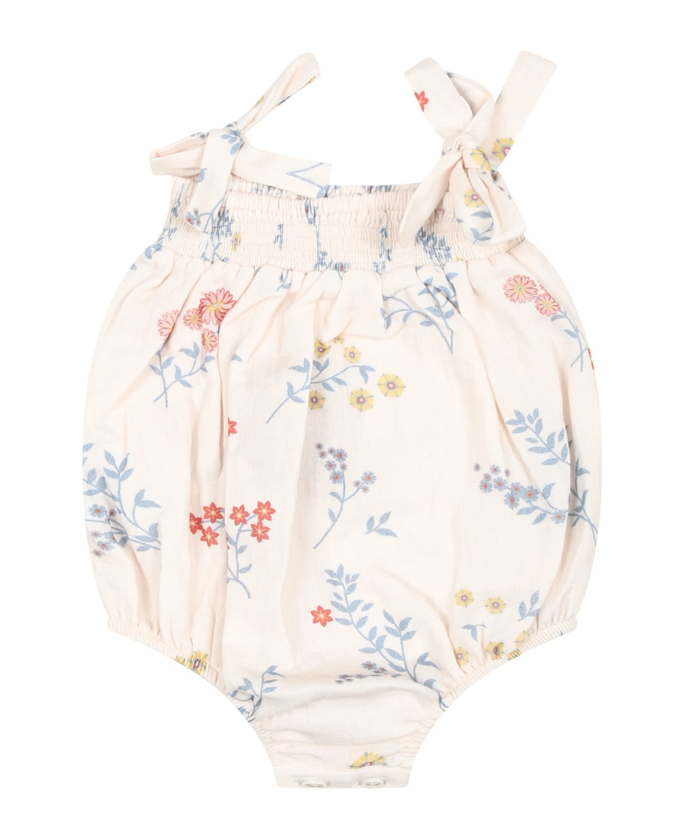 Coco Au Lait Ivory Romper For Baby Girl With Flowers Print - Ivory