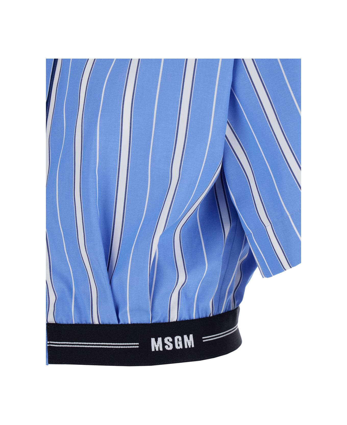 MSGM Light Blue Crop Shirt With Striped Motif And Band With Logo In Cotton Woman - Light blue