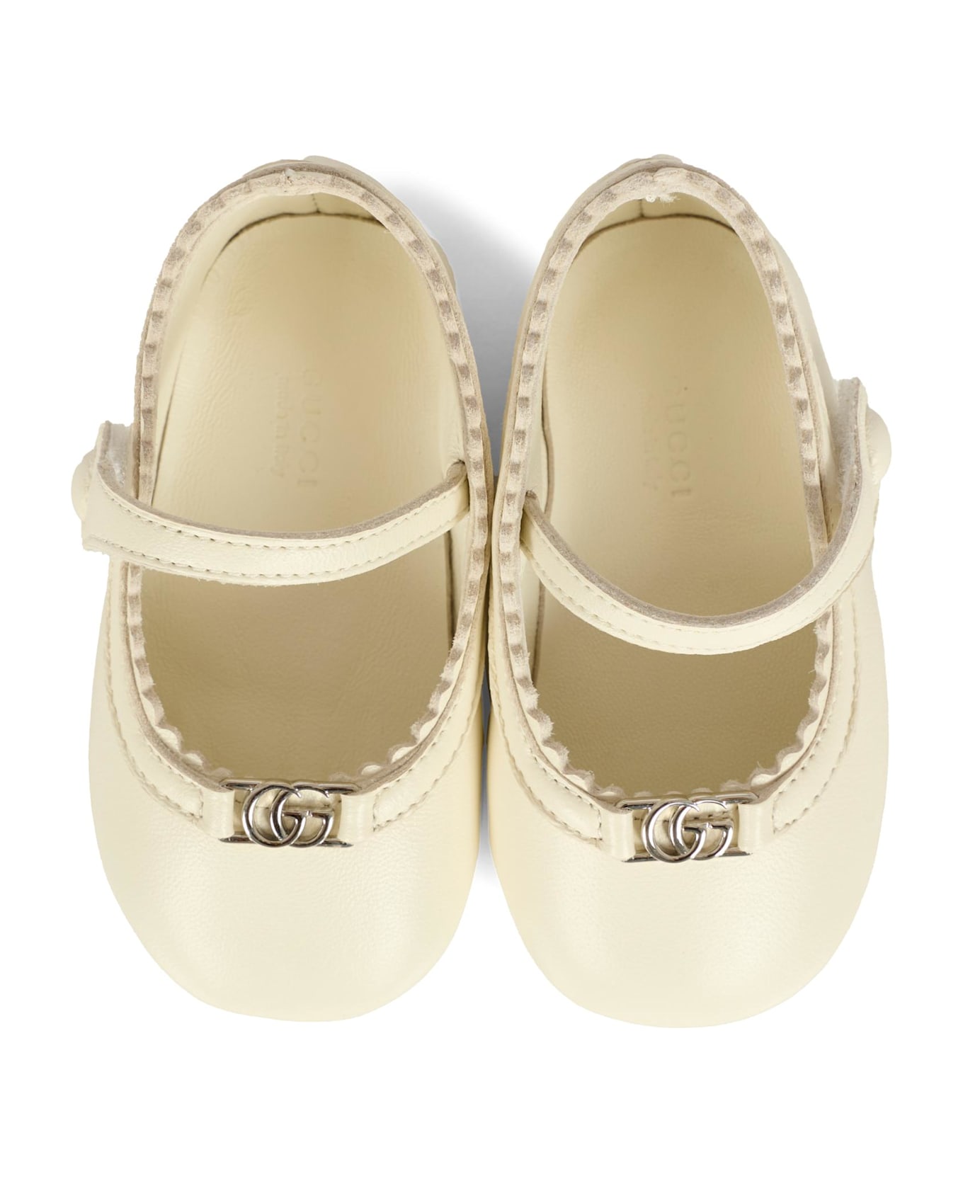 Gucci Ivory Ballet Flats For Baby Girl With Gg - Ivory