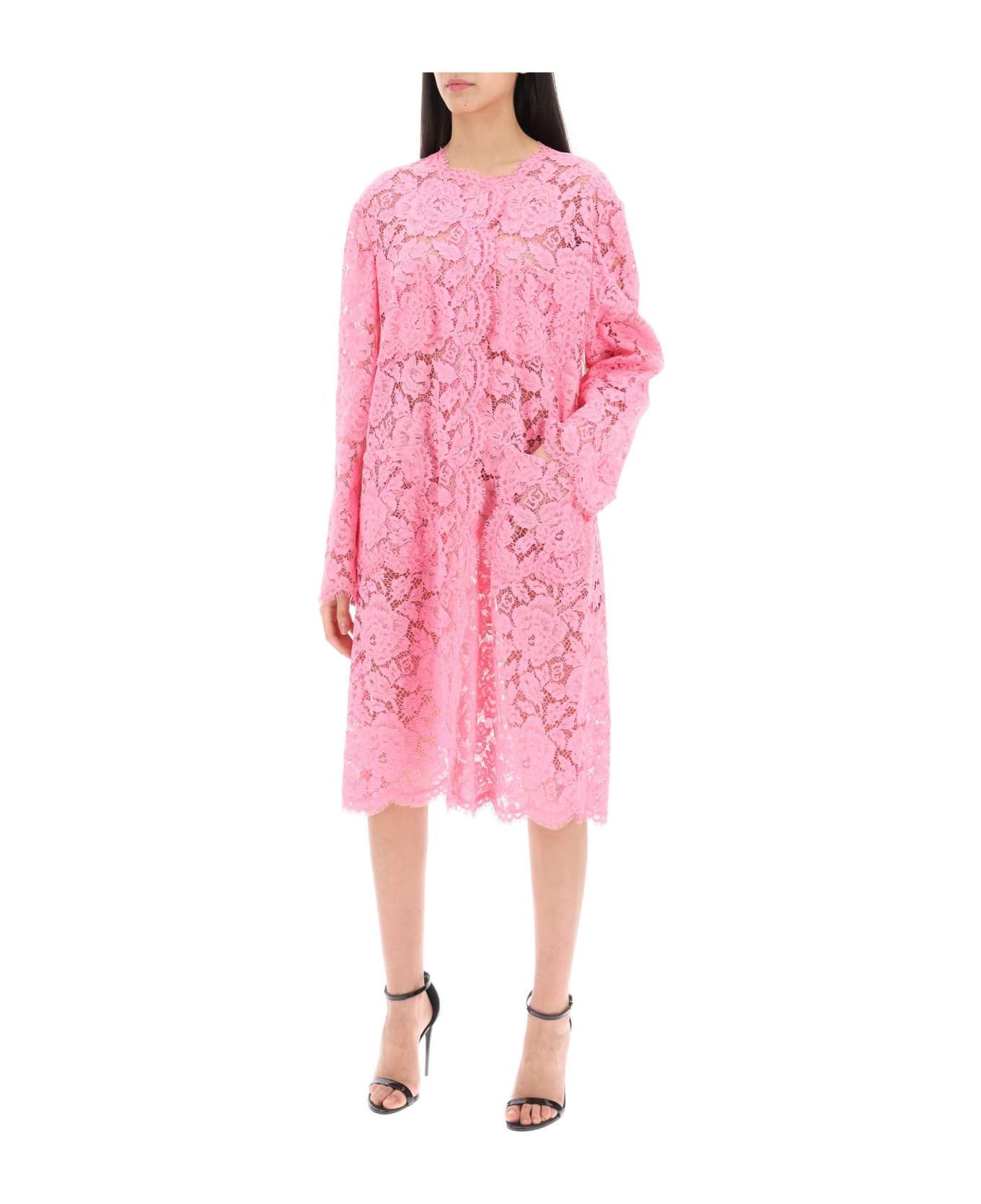 Dolce & Gabbana Dust Coat In Floral Cordonnet Lace - ROSA 2 (Pink)