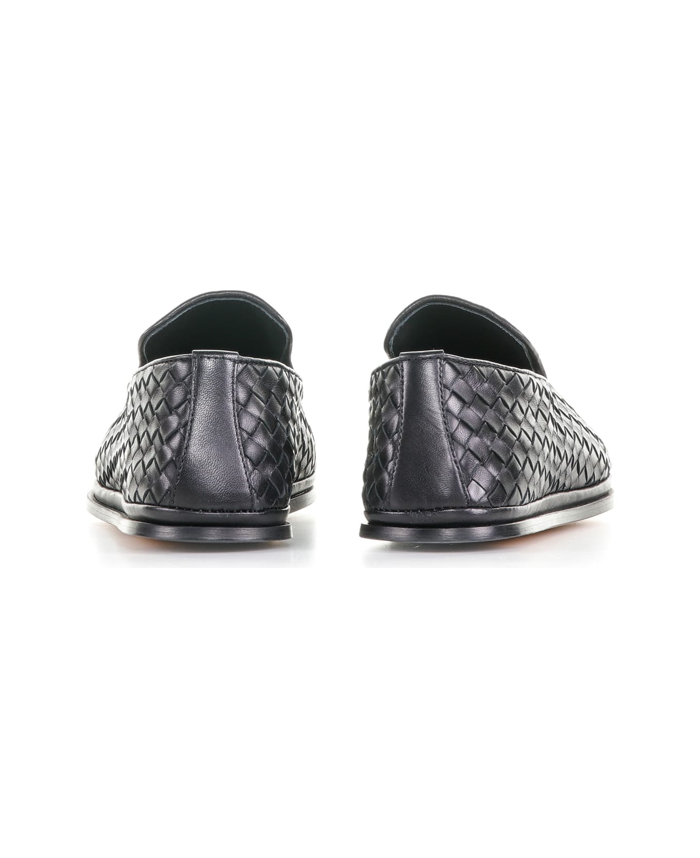 Bottega Veneta Leather Slipper With Woven Pattern - Black ローファー＆デッキシューズ