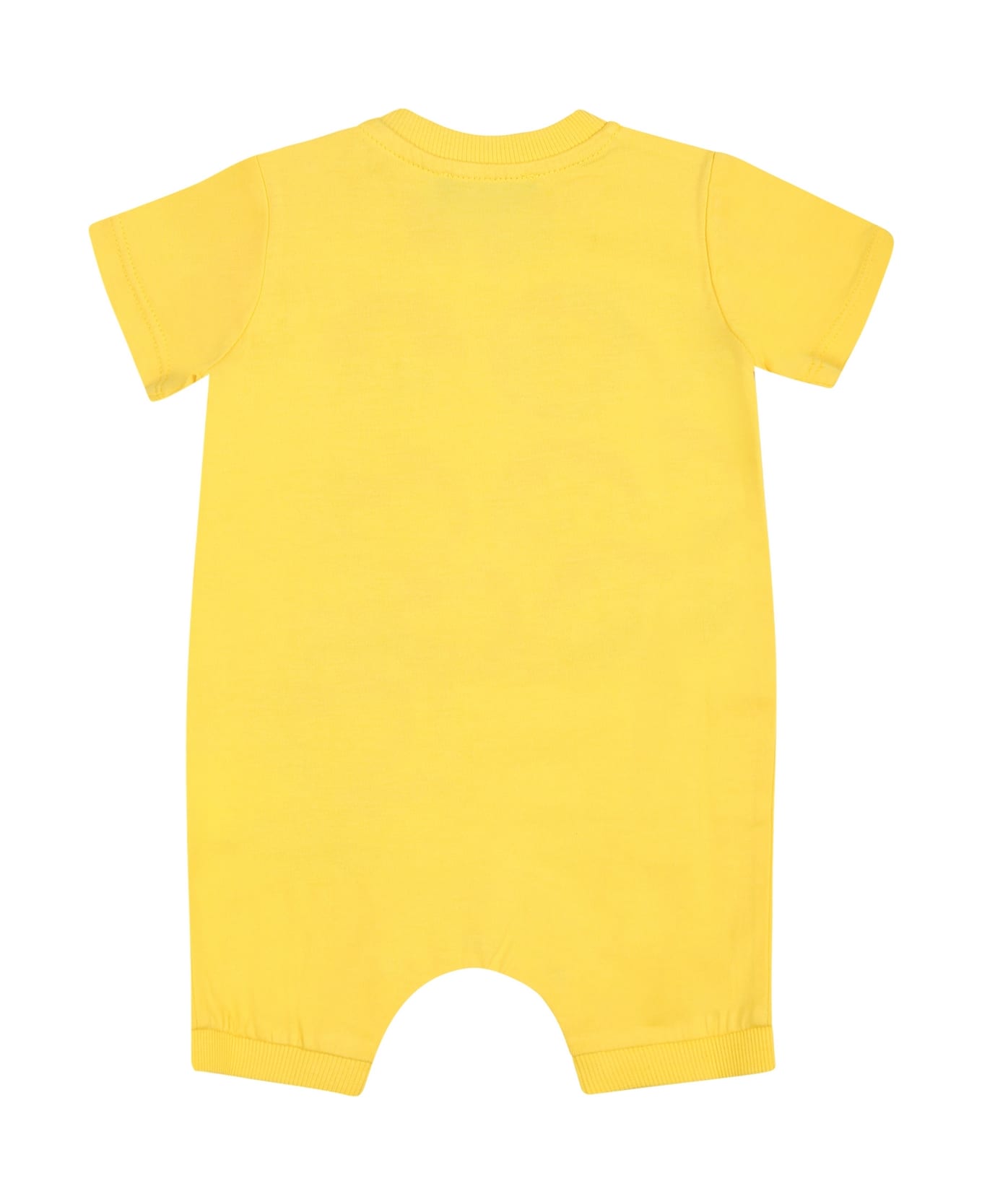 Moschino Yellow Romper For Baby Boy With Logo And Print - Yellow ボディスーツ＆セットアップ
