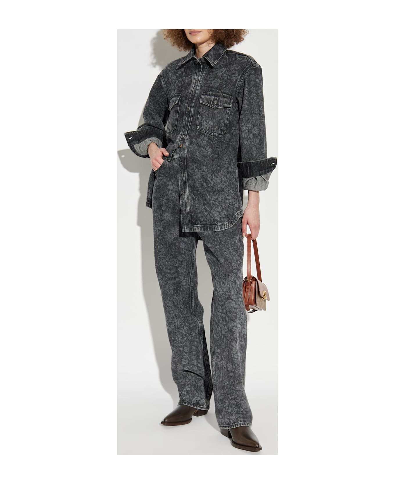 Golden Goose Denim Shirt With Floral Motif - Black