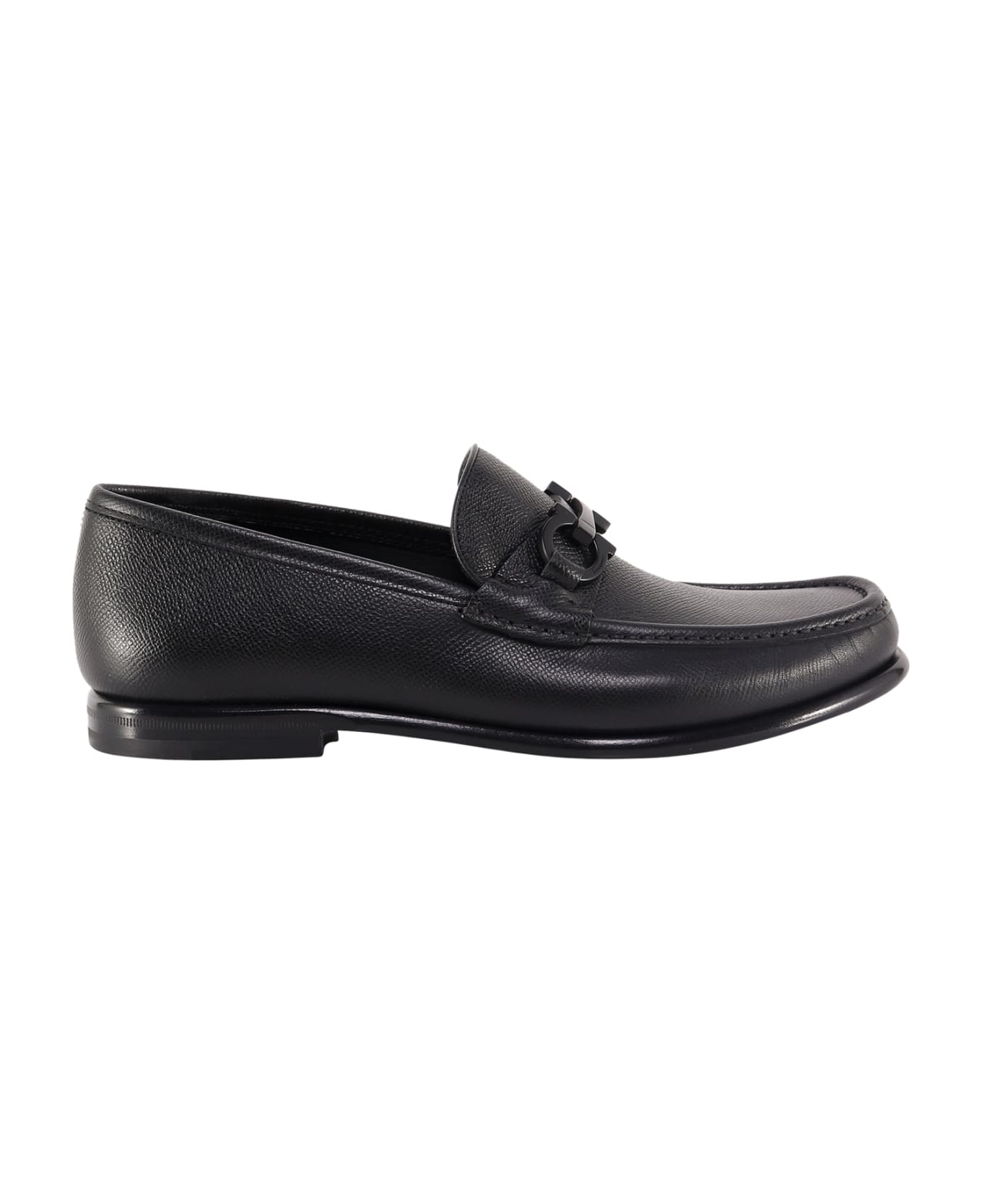 Ferragamo Crown Leather Loafer With Gancini Detail - Black