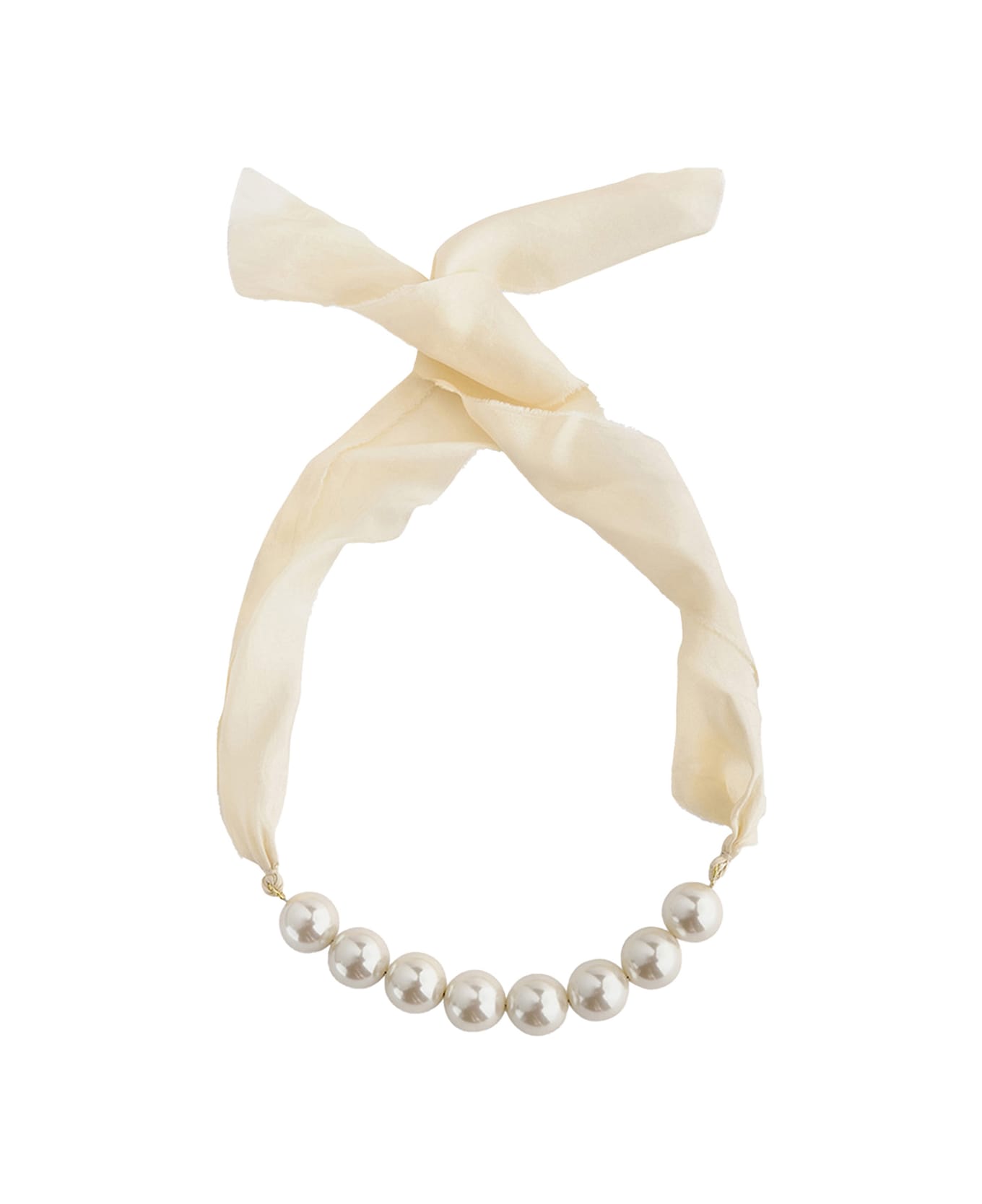 Forte_Forte White Necklace With Ribbon Closure And Faux-peal Embellishments In Fabric Woman - White