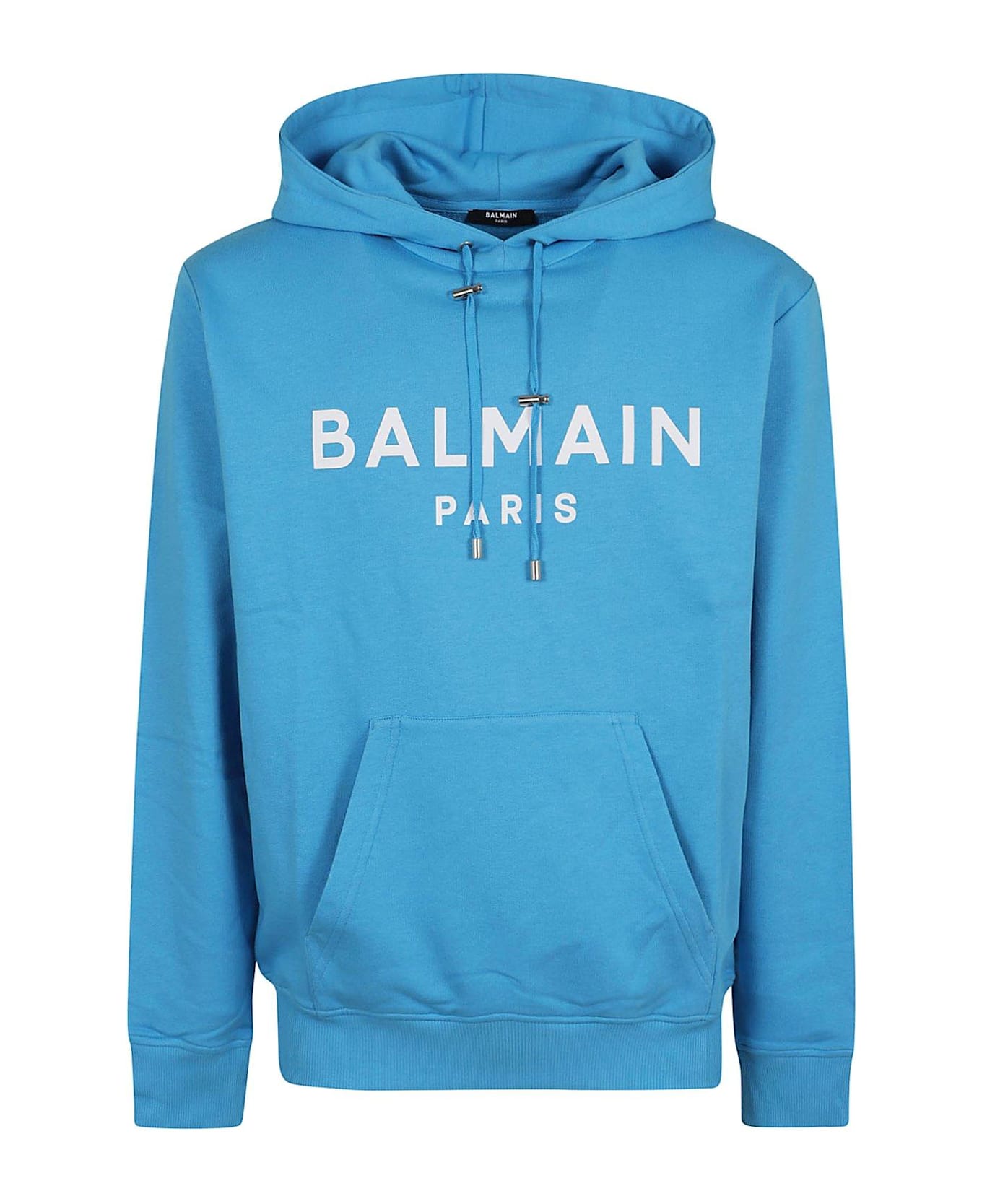 Balmain Logo Printed Drawstring Hoodie - Blue