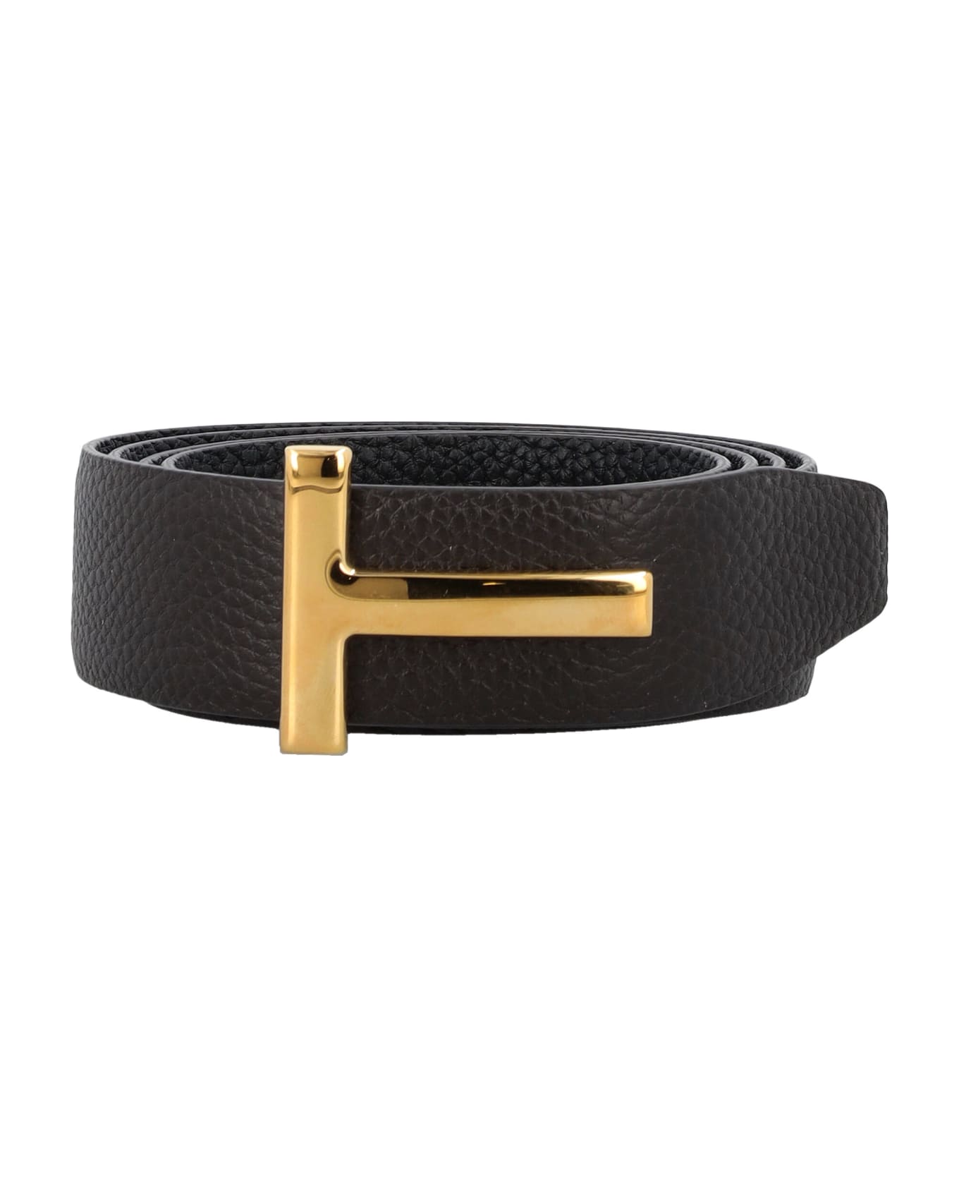 Tom Ford Small Grain Leather Icon Belt - BROWN BLACK GOLD T