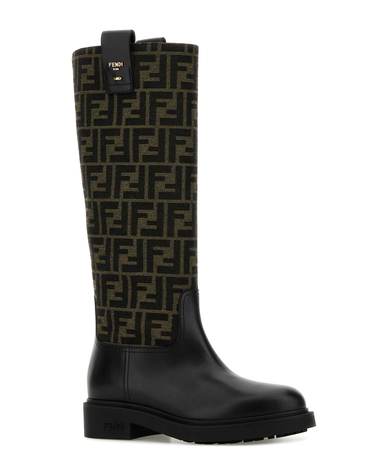 Fendi Embroidered Jacquard Filo Boots - NEROTABACCONERO
