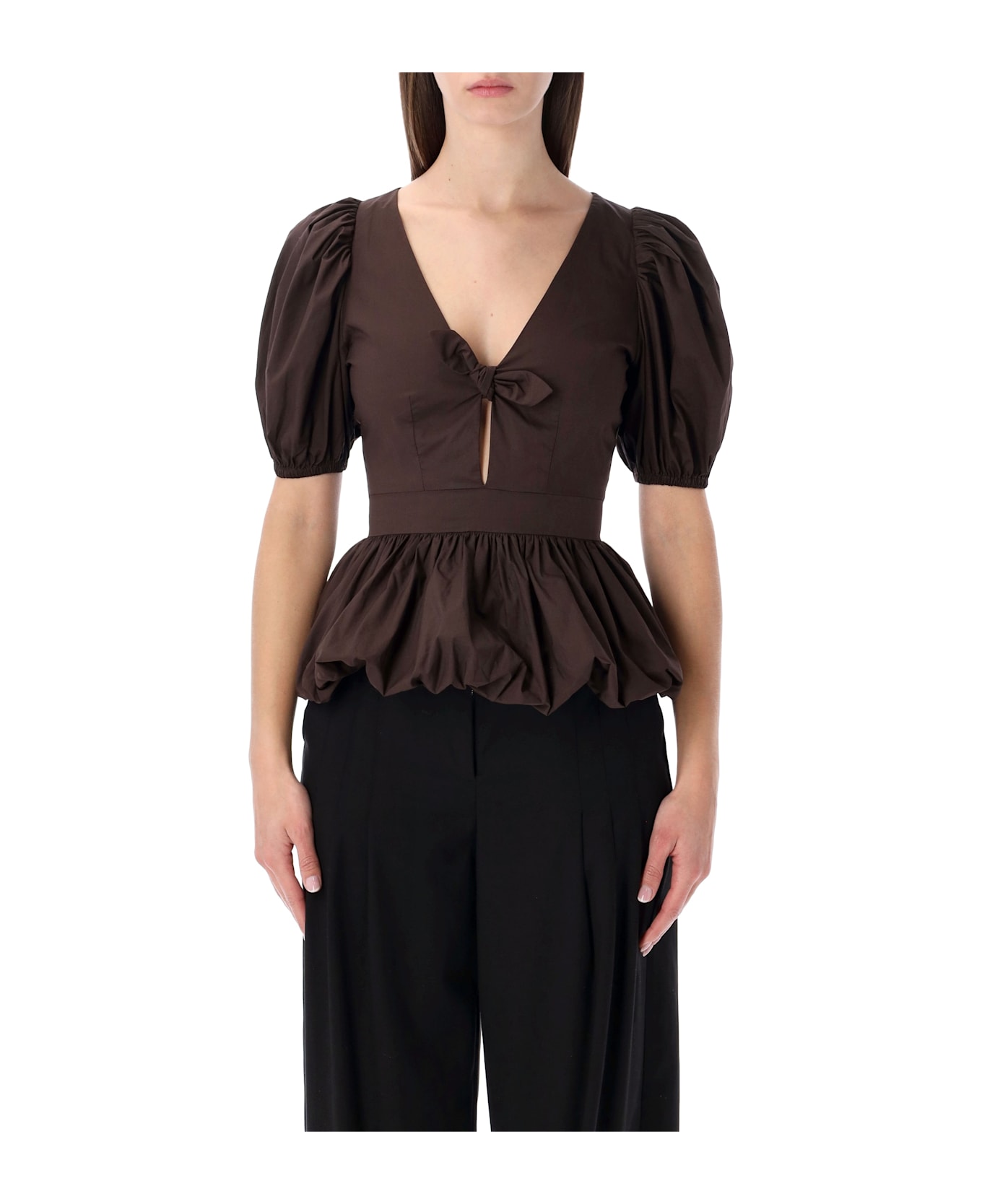Rotate by Birger Christensen Rotate Puff-sleeve Bubble top - MOLE BROWN