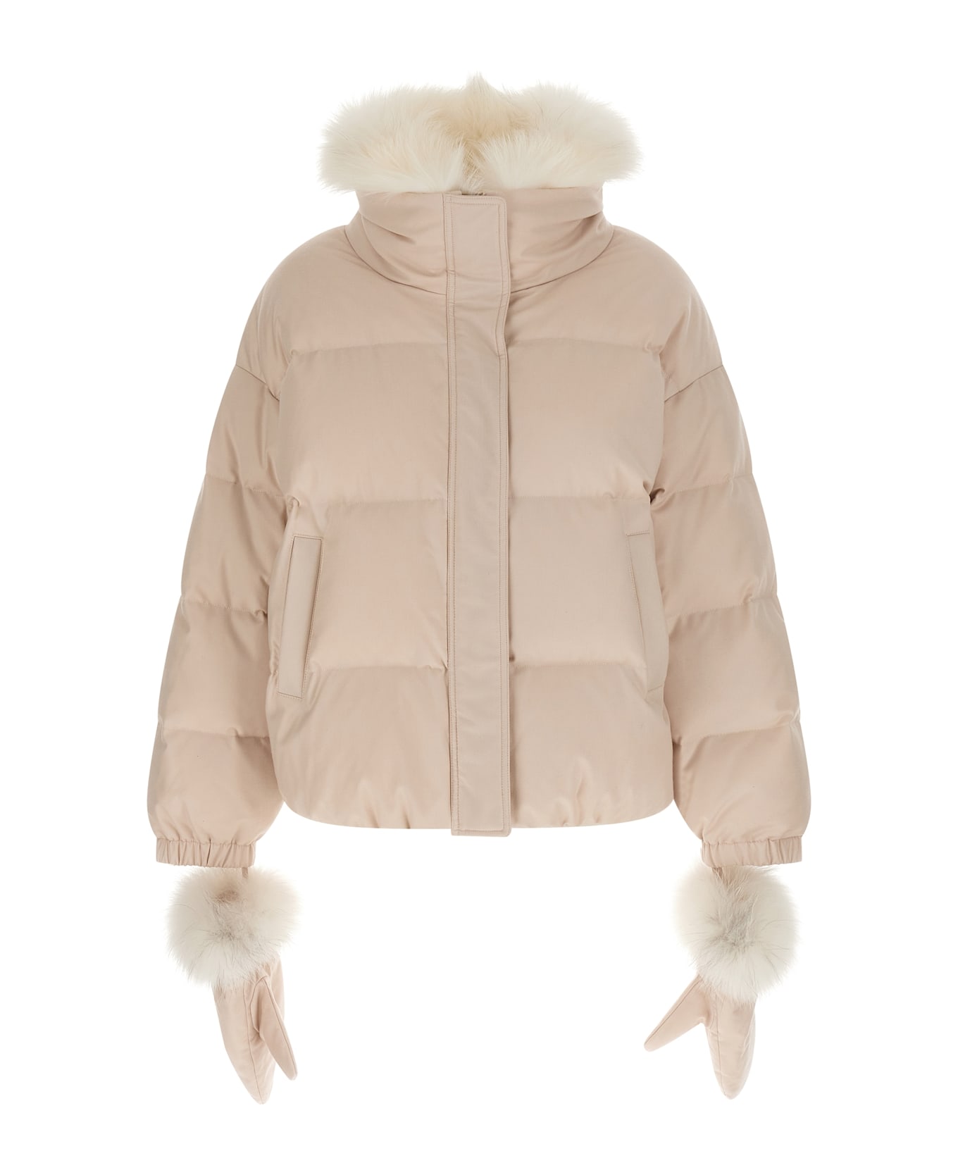 Yves Salomon Down Jacket With Mittens - White