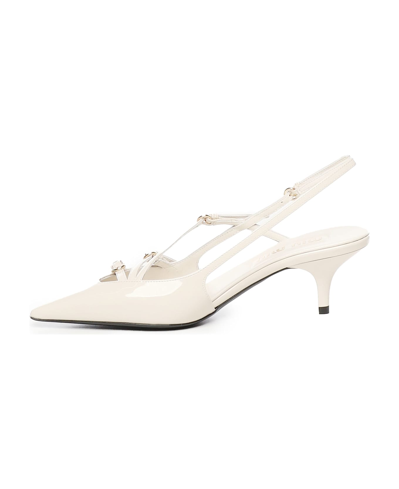 Miu Miu Patent Leather Slingback Pumps With Buckles - White