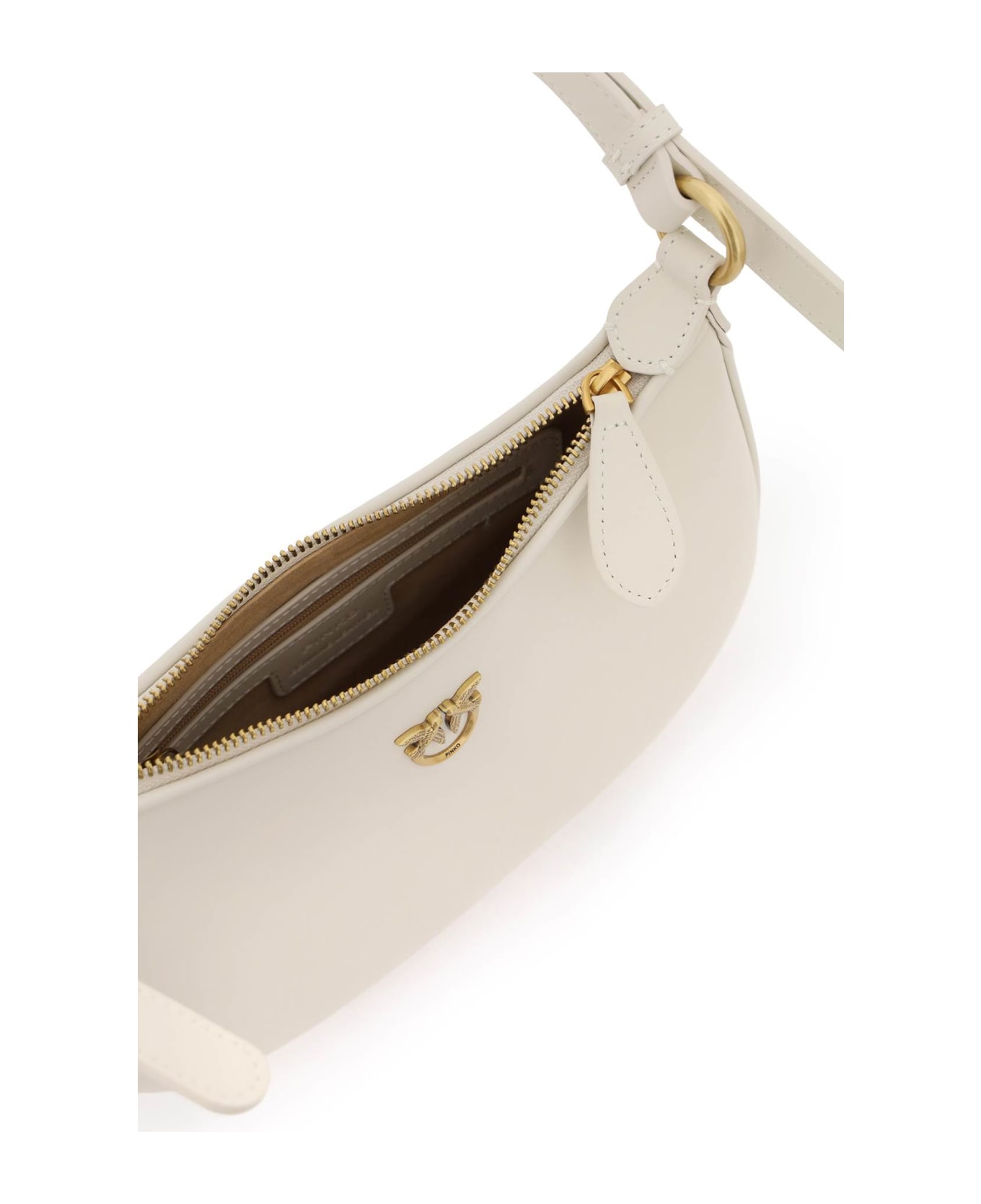 Pinko Half Moon Shoulder Bag - BIANCO SETA ANTIQUE GOLD (White)