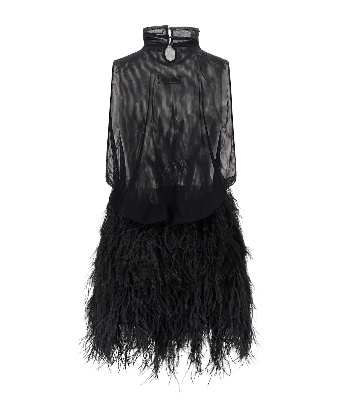 The Attico Ostrich Feather Dress - Black  