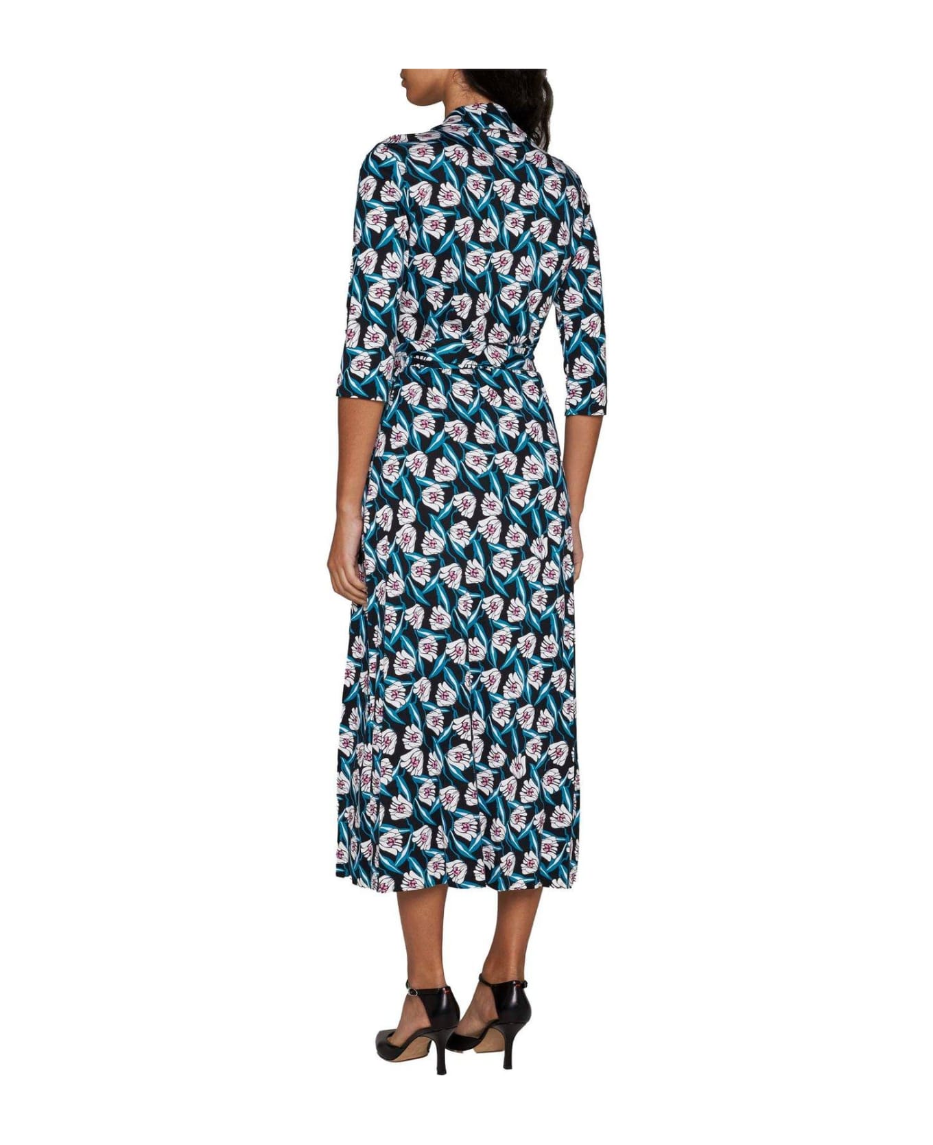 Diane Von Furstenberg All-over Printed V-neck Dress - BLACK/BLUE