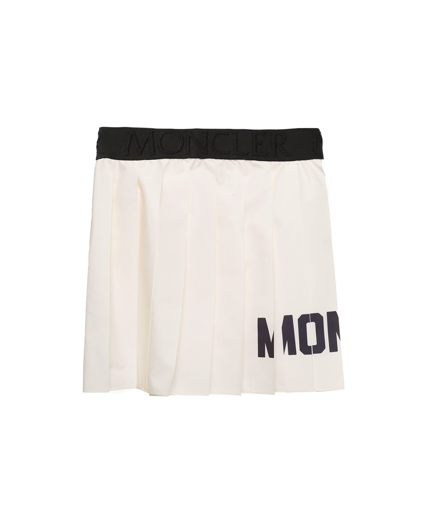 Moncler White Pleated Skirt With Contrasting Logo Print In Fabric Girl - White