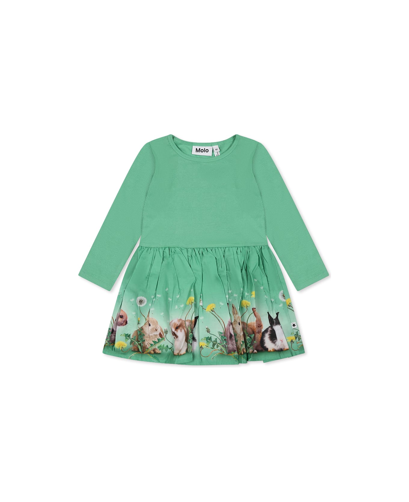 Molo Green Dress For Baby Girl With Rabbit - Green