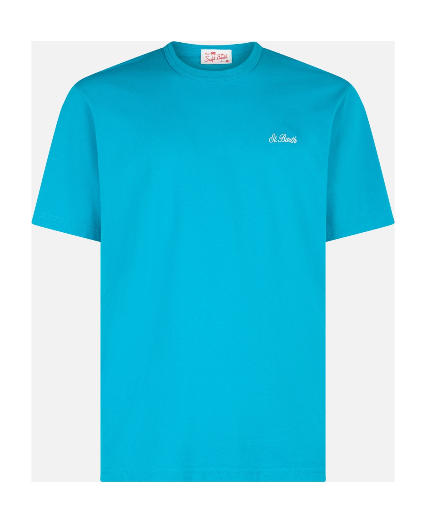 MC2 Saint Barth Man Teal Cotton Jersey T-shirt Dover With St. Barth Embroidery - GREEN