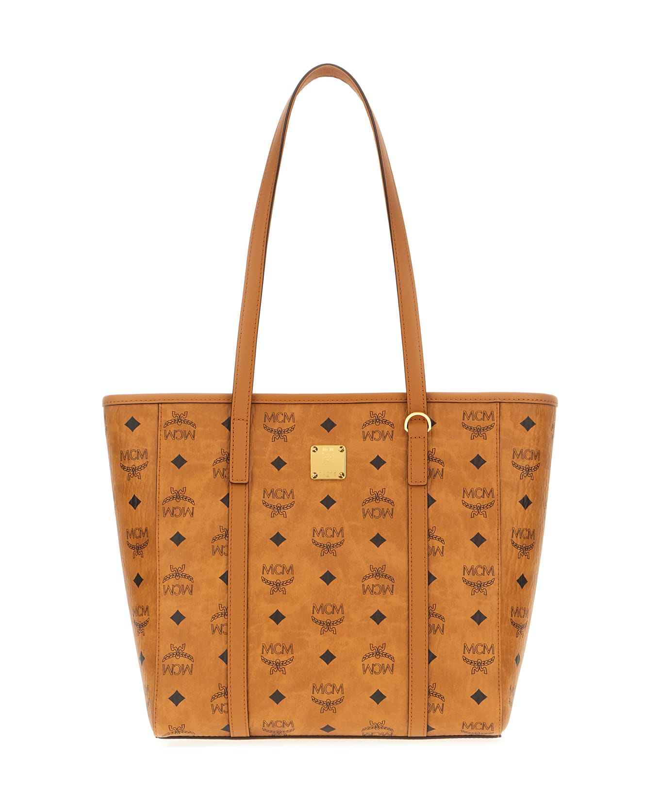 MCM Printed Synthetic Leather Shopping Bag - Cognac