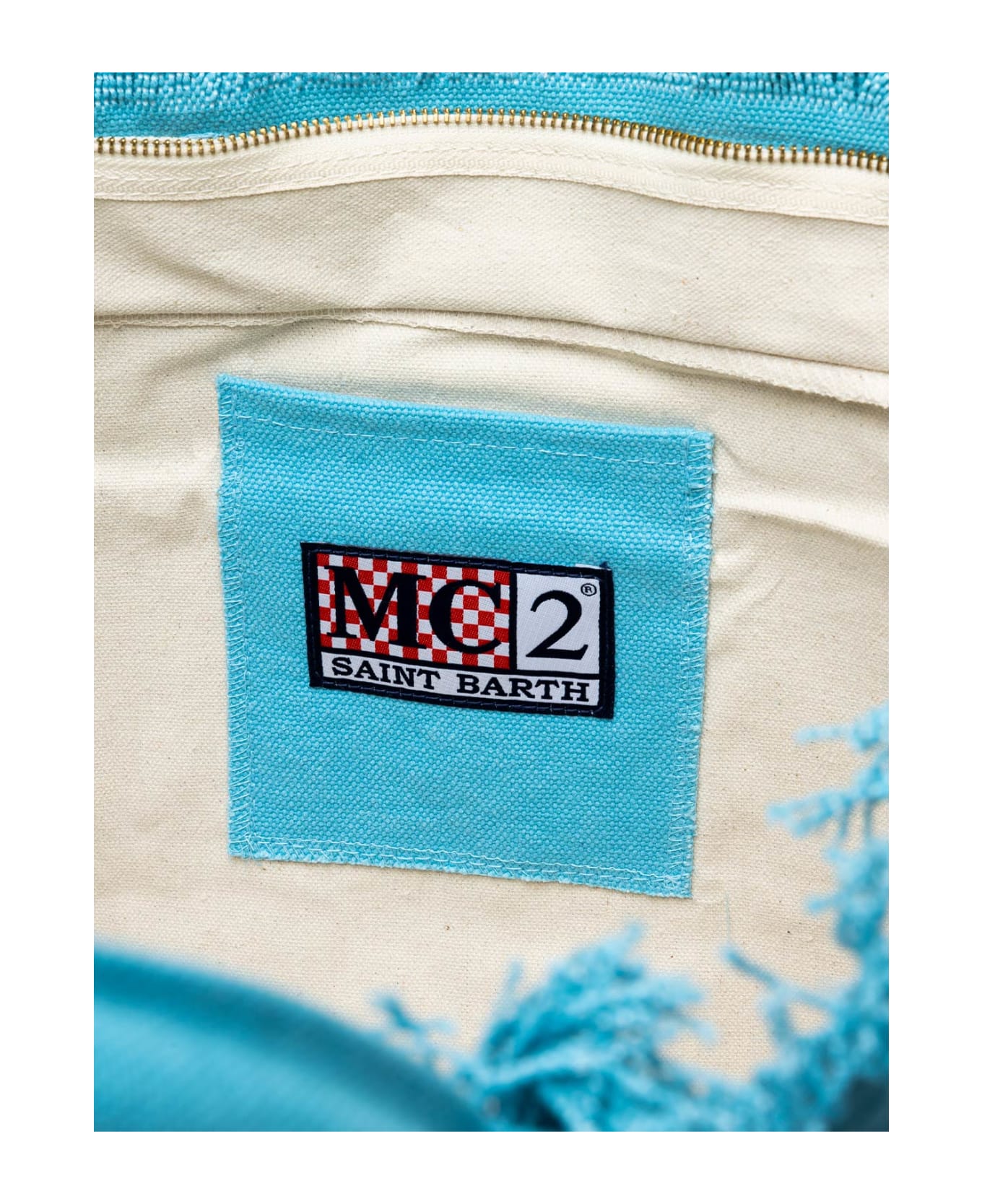 MC2 Saint Barth Light Blue Cotton Canvas Vanity Tote Bag With Logo Patch - SKY