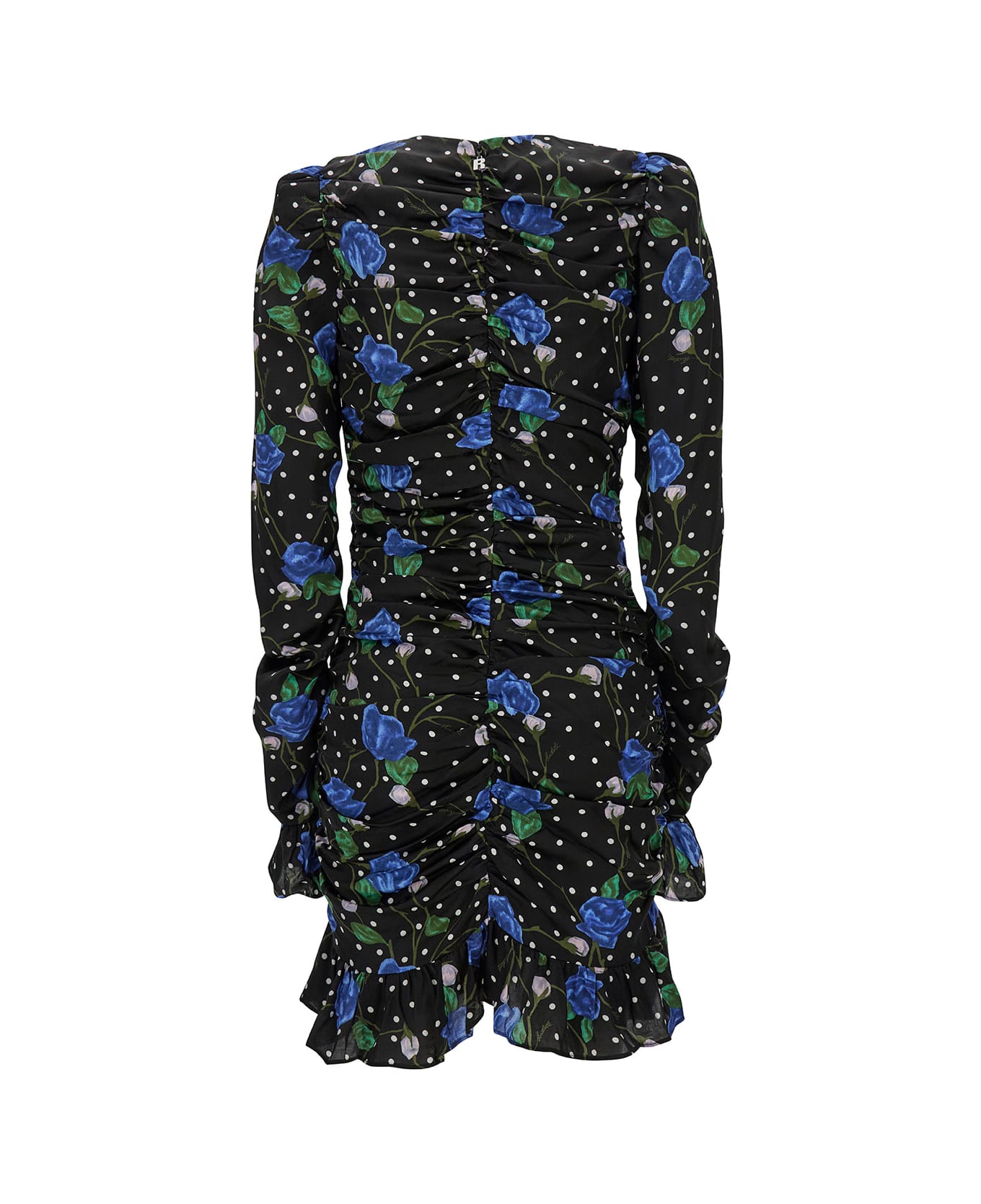 Rotate by Birger Christensen Mini Black Dress With Cut-out And Polka-dots And Rose Print In Viscose Woman - Blue