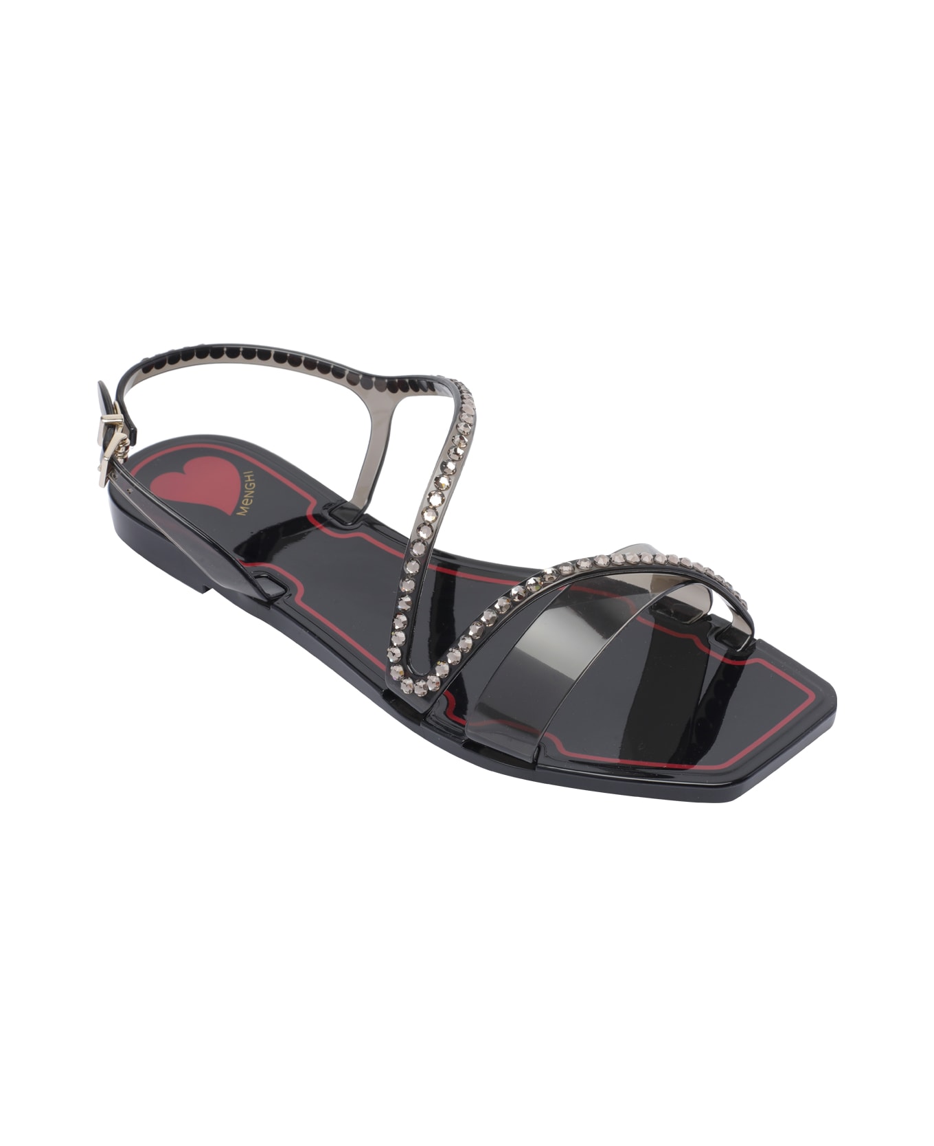 Menghi Rubber Flat Sandals - Black