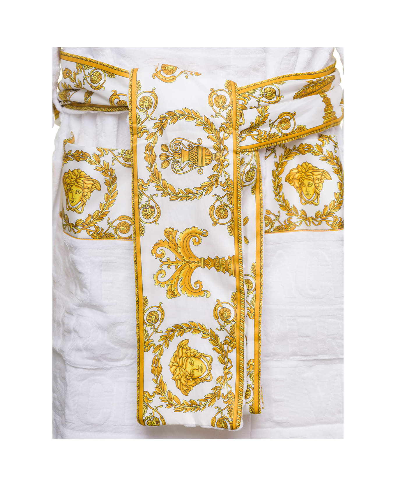 Versace Accappatoio Corto Con Motivo Barocco In Spugna Di Cotone Nero Versace Home - White