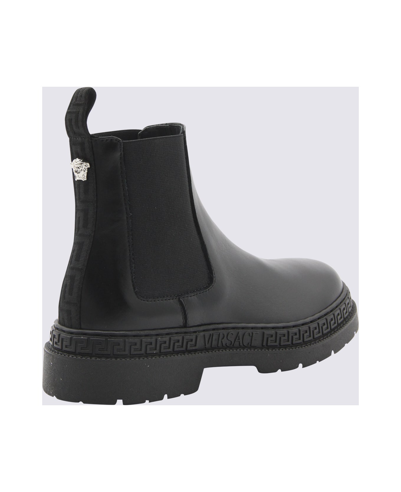 Versace Black Leather Ankle Boots - Black