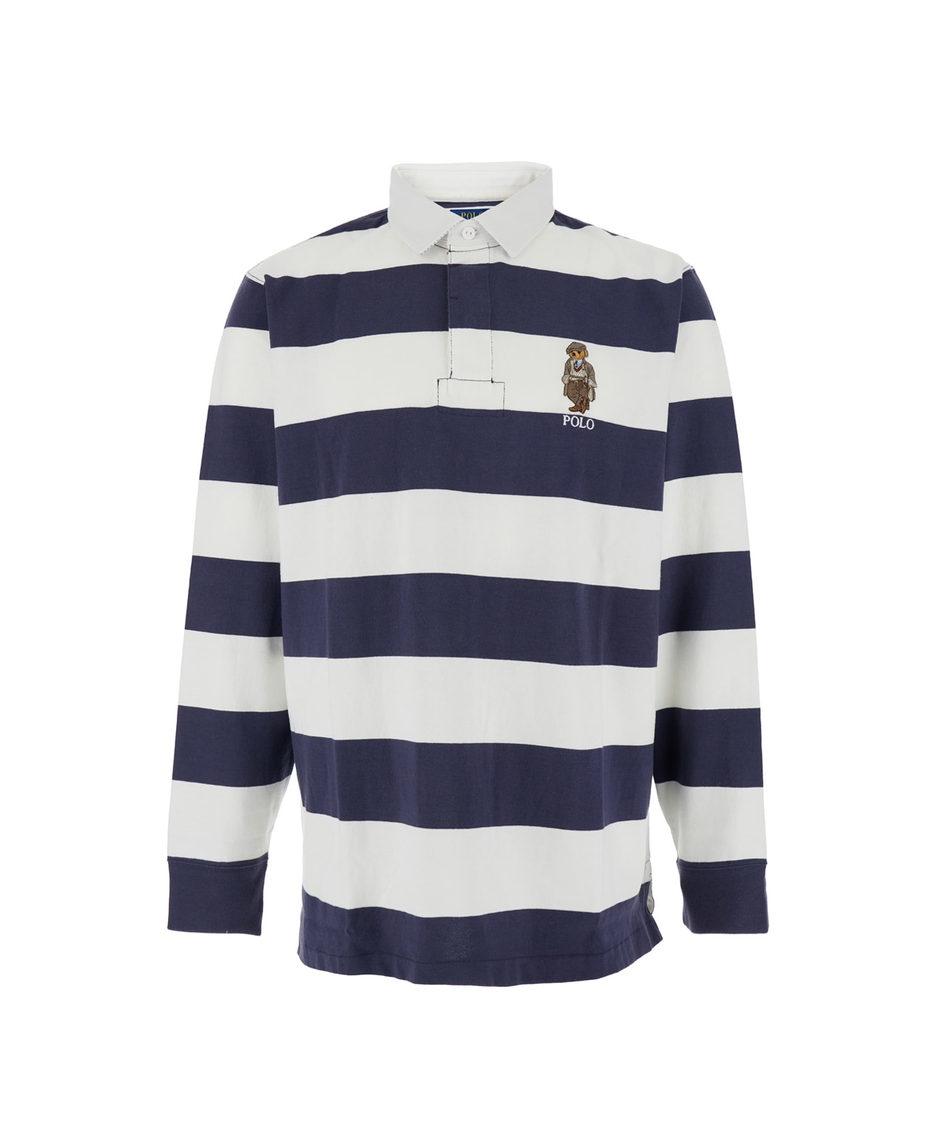Polo Ralph Lauren "rugby Fit" Blue And White Polo Shirt With Logo Embroidery On The Front And All-over Striped Motif In Cotton Man - Blu