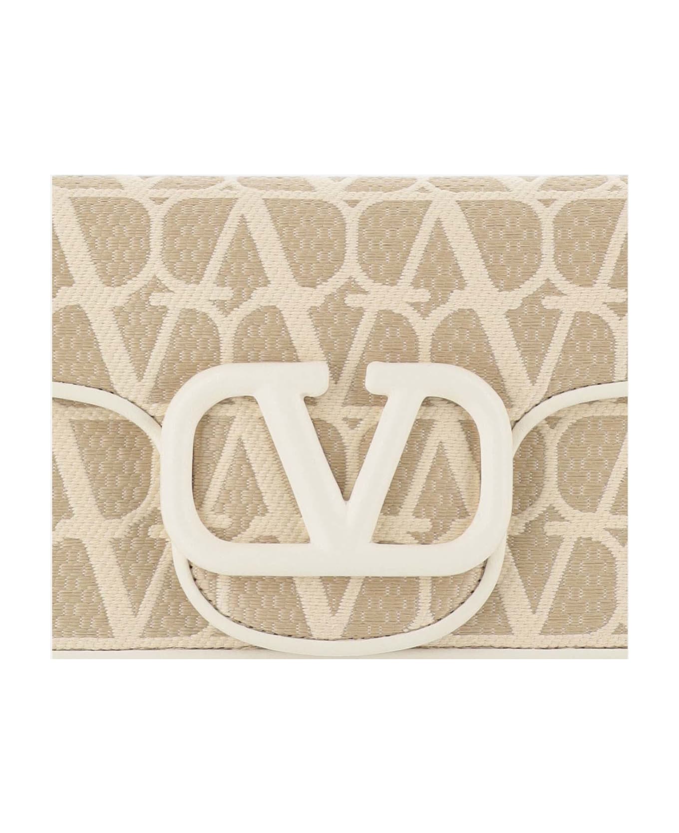 Valentino Garavani Locò Shoulder Bag In Raffia Toile Iconographe - Ivory