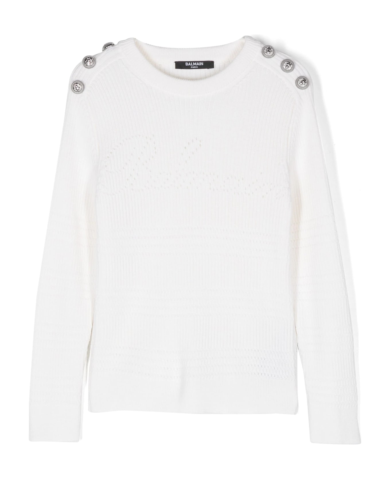 Balmain Maglione Con Logo Traforato - Cream ニットウェア＆スウェットシャツ