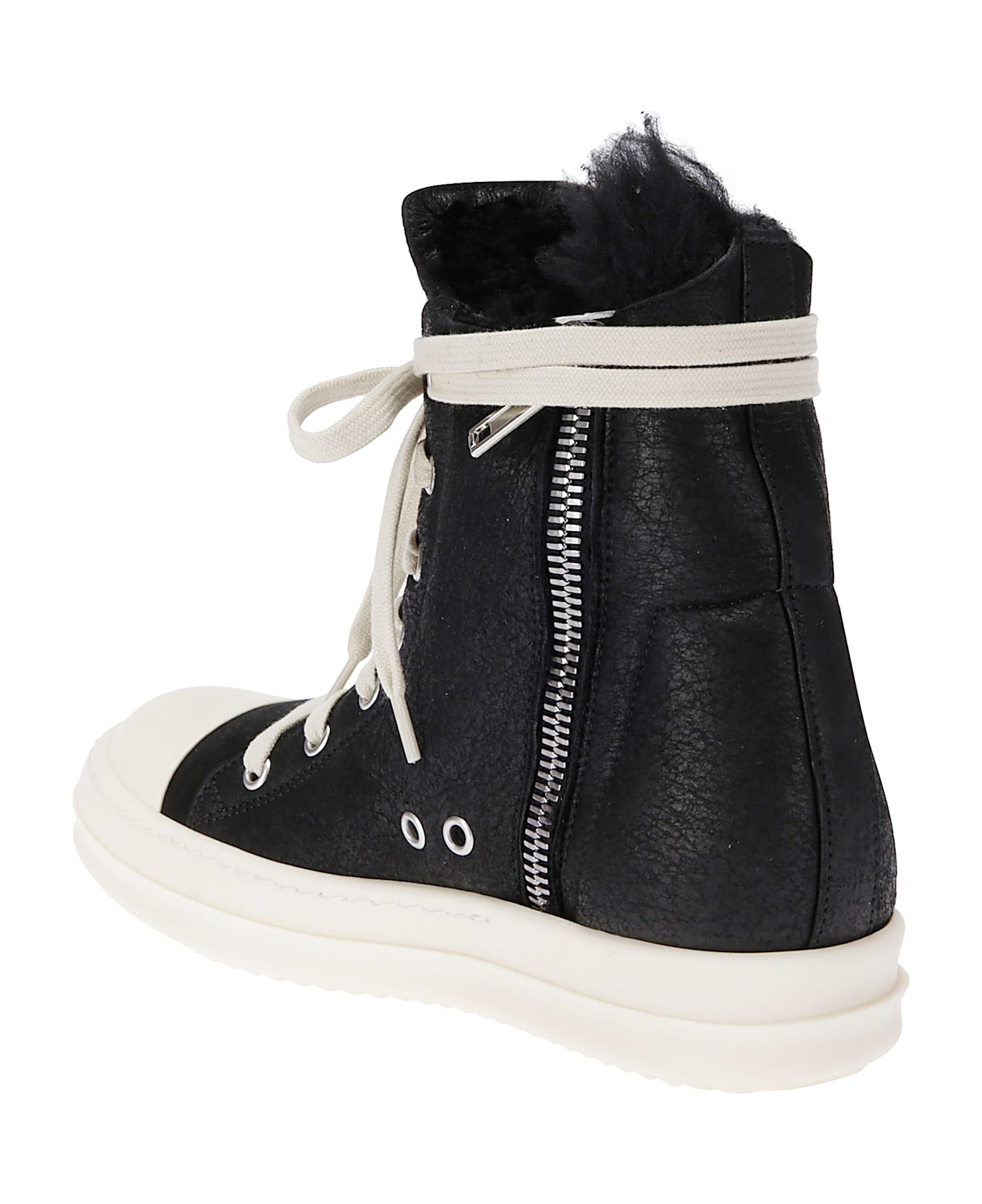 Rick Owens Shearling Sneakers - BLACK MILK