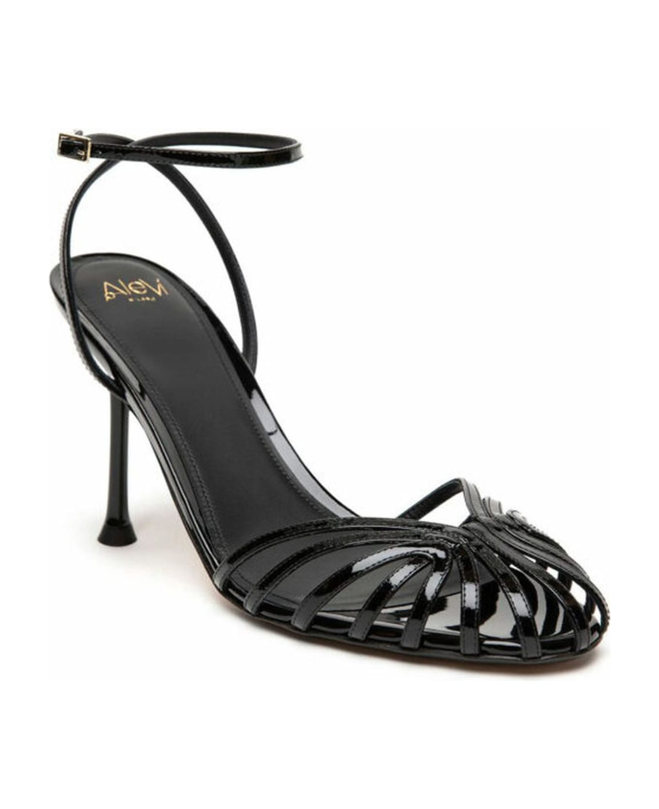 Alevì Black Patent Leather Cage Sandals - Black