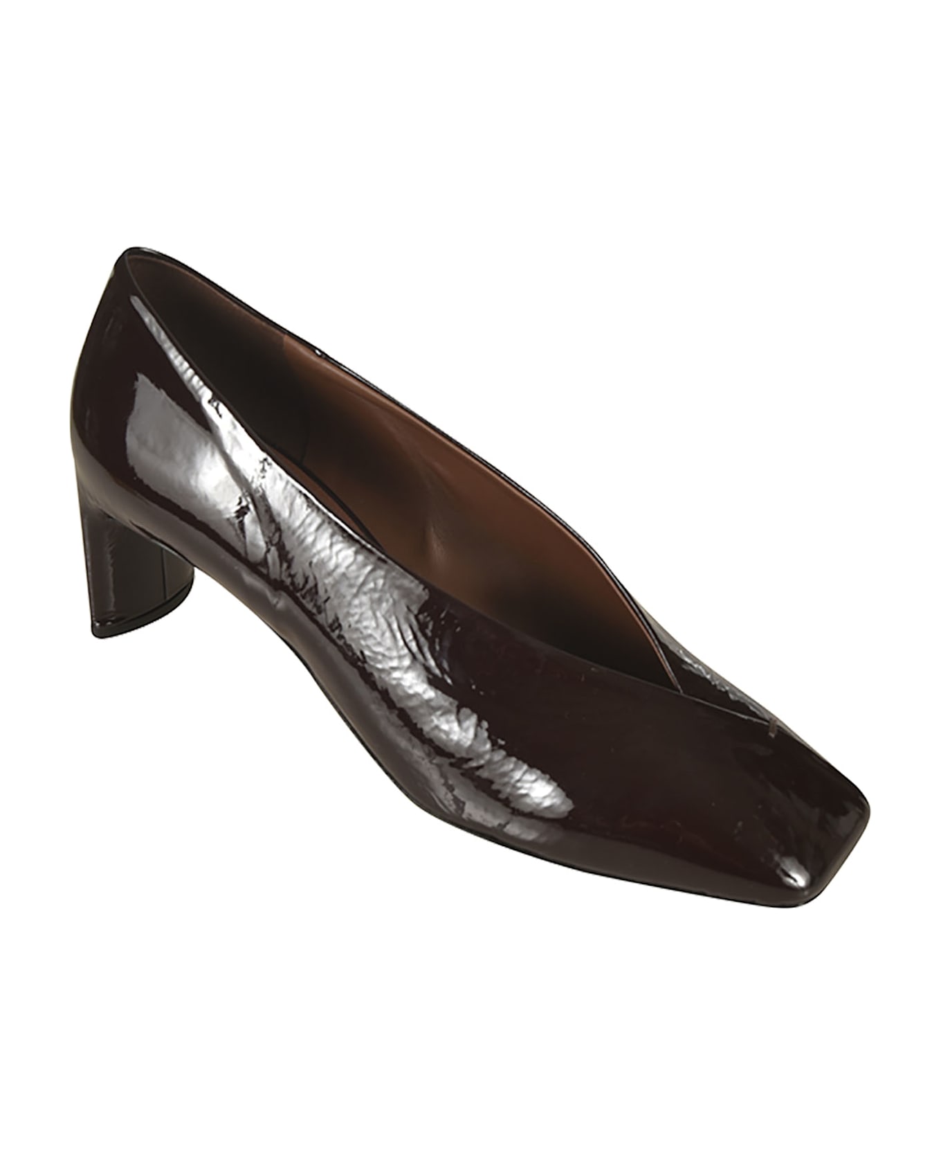 Del Carlo Glossy Square Toe Slide-on Pumps - Caffe'