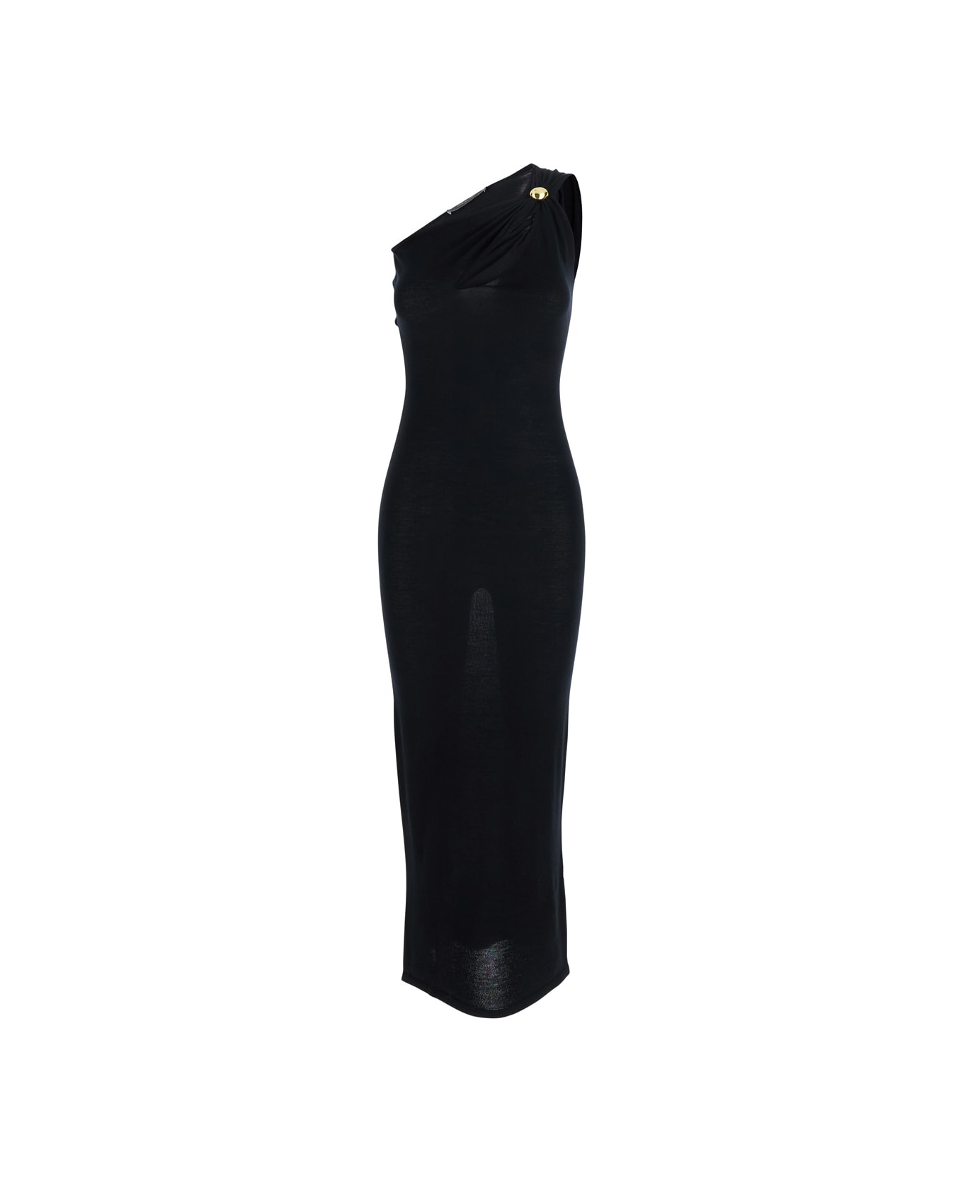 Federica Tosi Black Long Dress With Jewel Detail On The Front In Viscose Blend Woman - Black