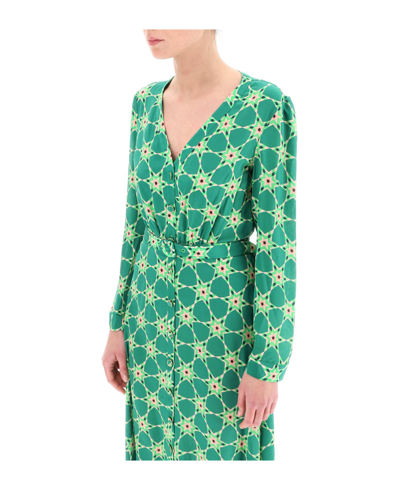Saloni 'lea' Long Shirt Dress In Silk Crepe - NEBULA (Green)