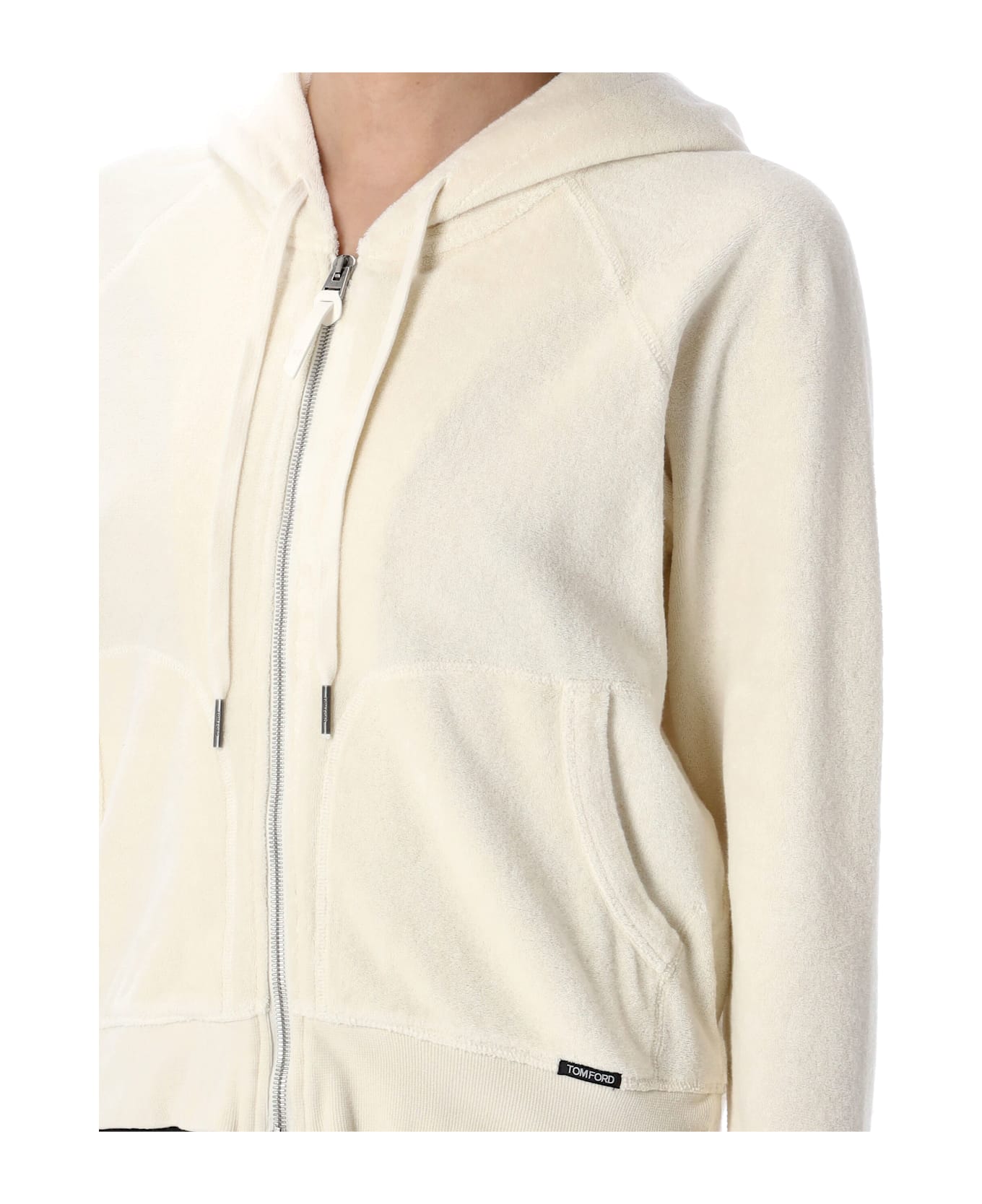 Tom Ford Towelling Zip Hoodie - ECRU