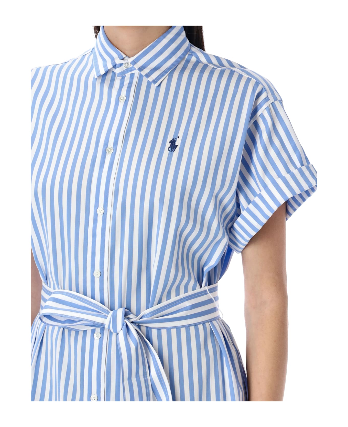Polo Ralph Lauren Midi Shirt Dress Mc Striped - BLUE WHITE