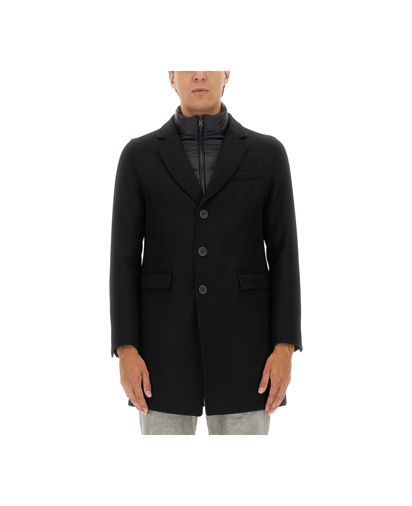 Herno Coat With Quilted Insert - BLACK