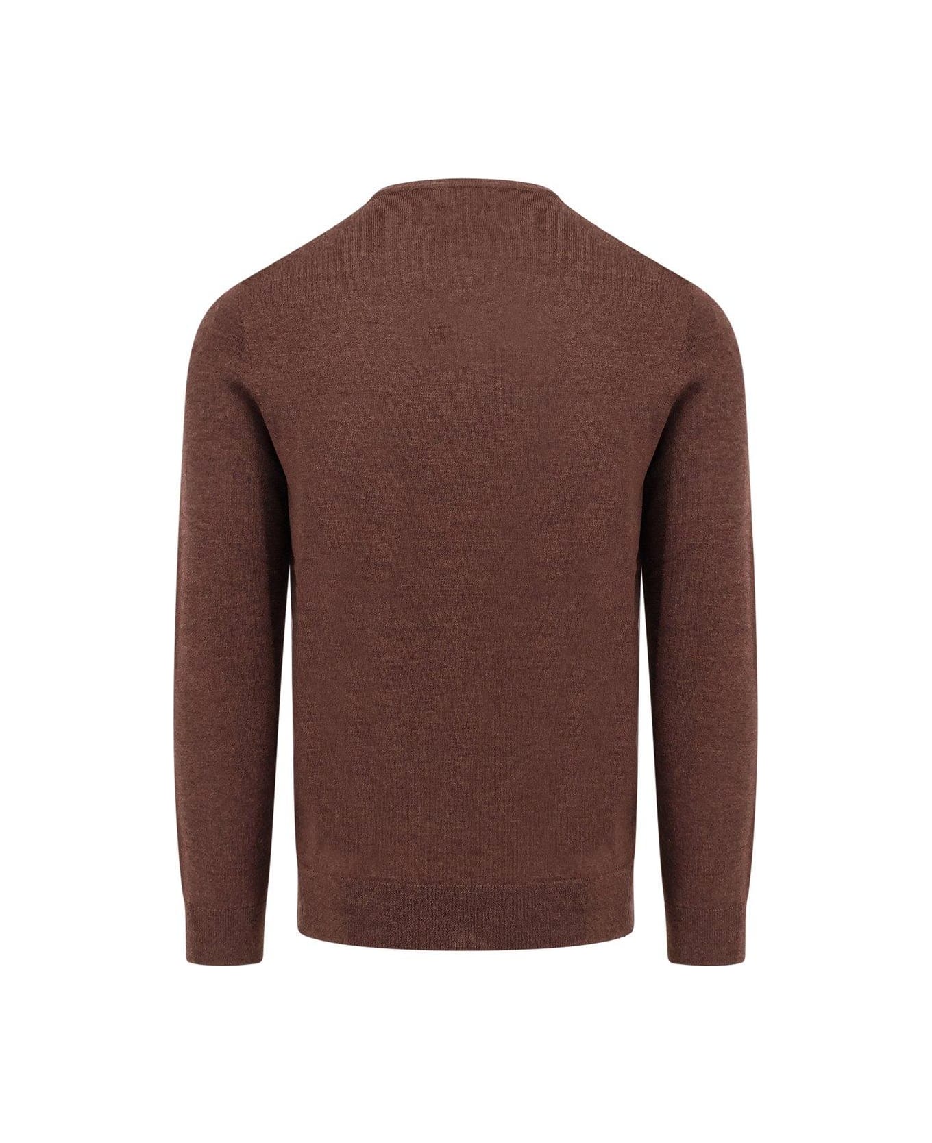 Ralph Lauren Logo Embroidered Crewneck Jumper - CACAO BROWN HEATHER