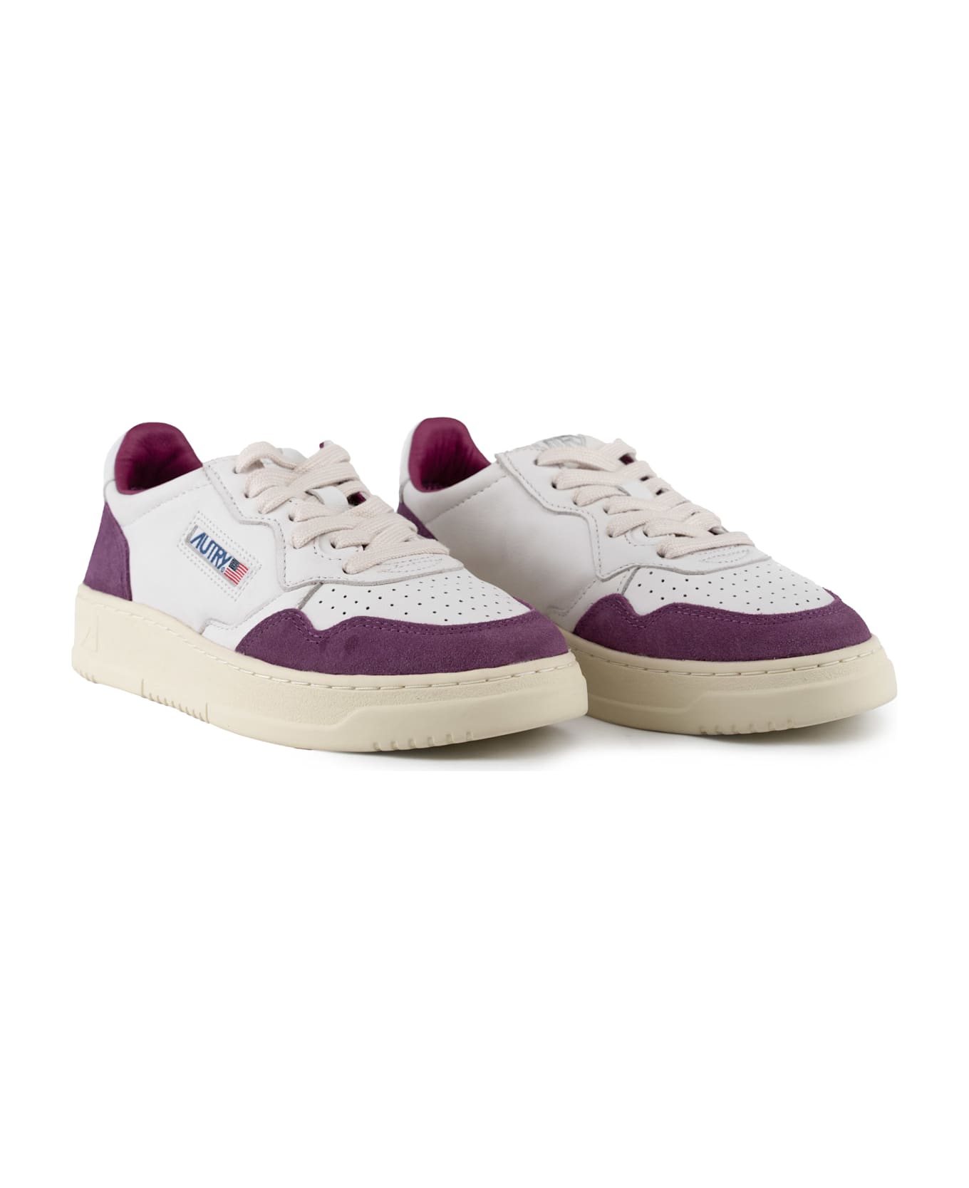 Autry Medalist Low Sneakers In Goatskin And Suede - Goat/suede wht/scrlt