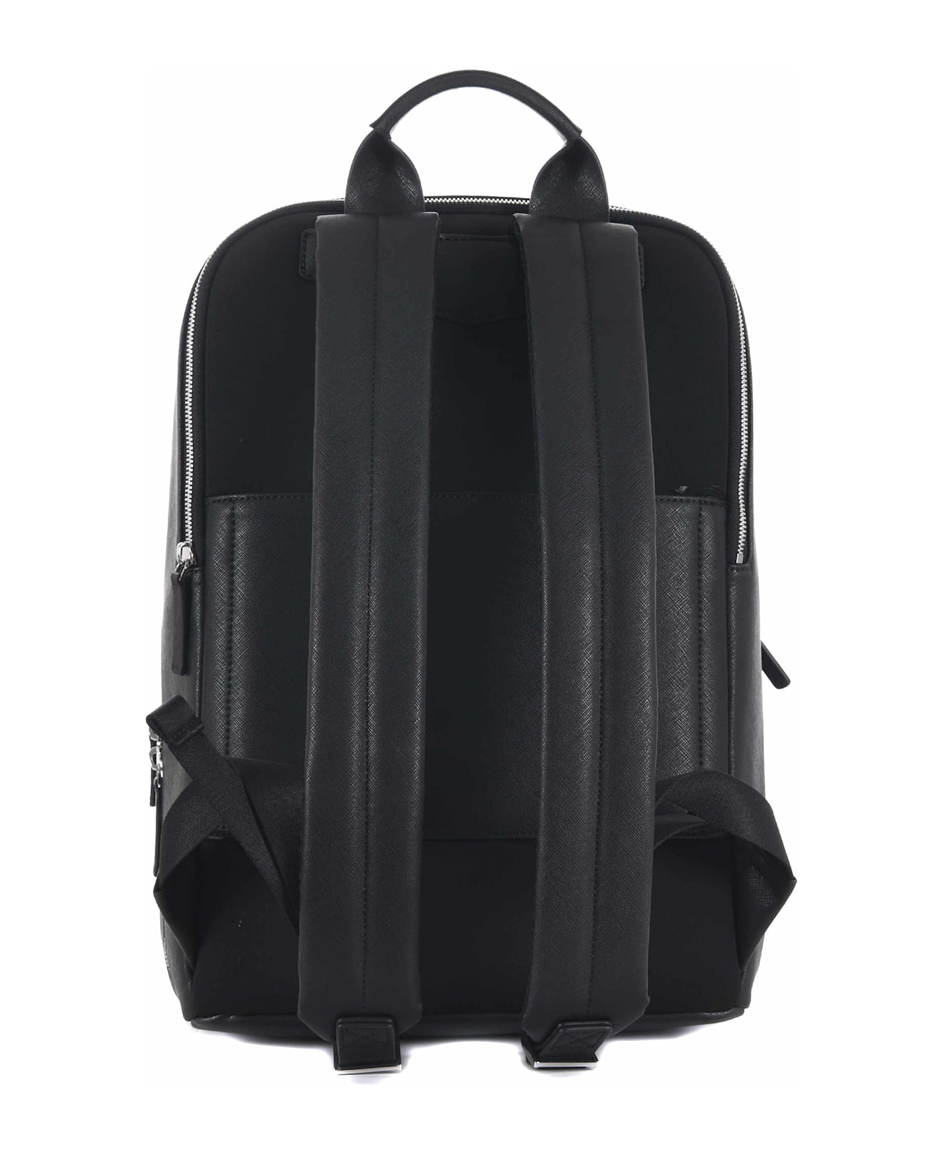 Emporio Armani Logo Plaque Zipped Backpack - Black