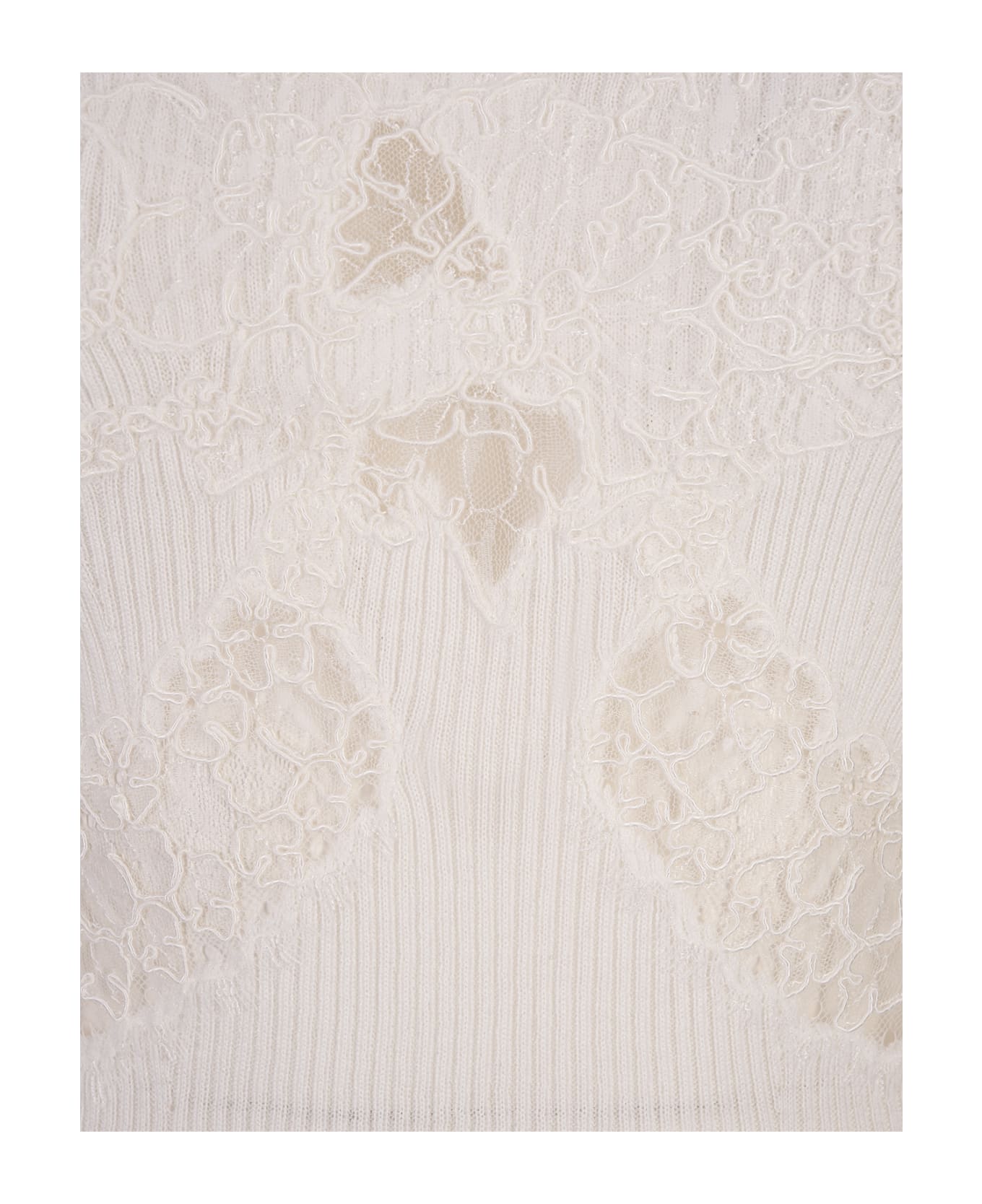 Ermanno Scervino White Sweater With Lace And Boat Neckline - White