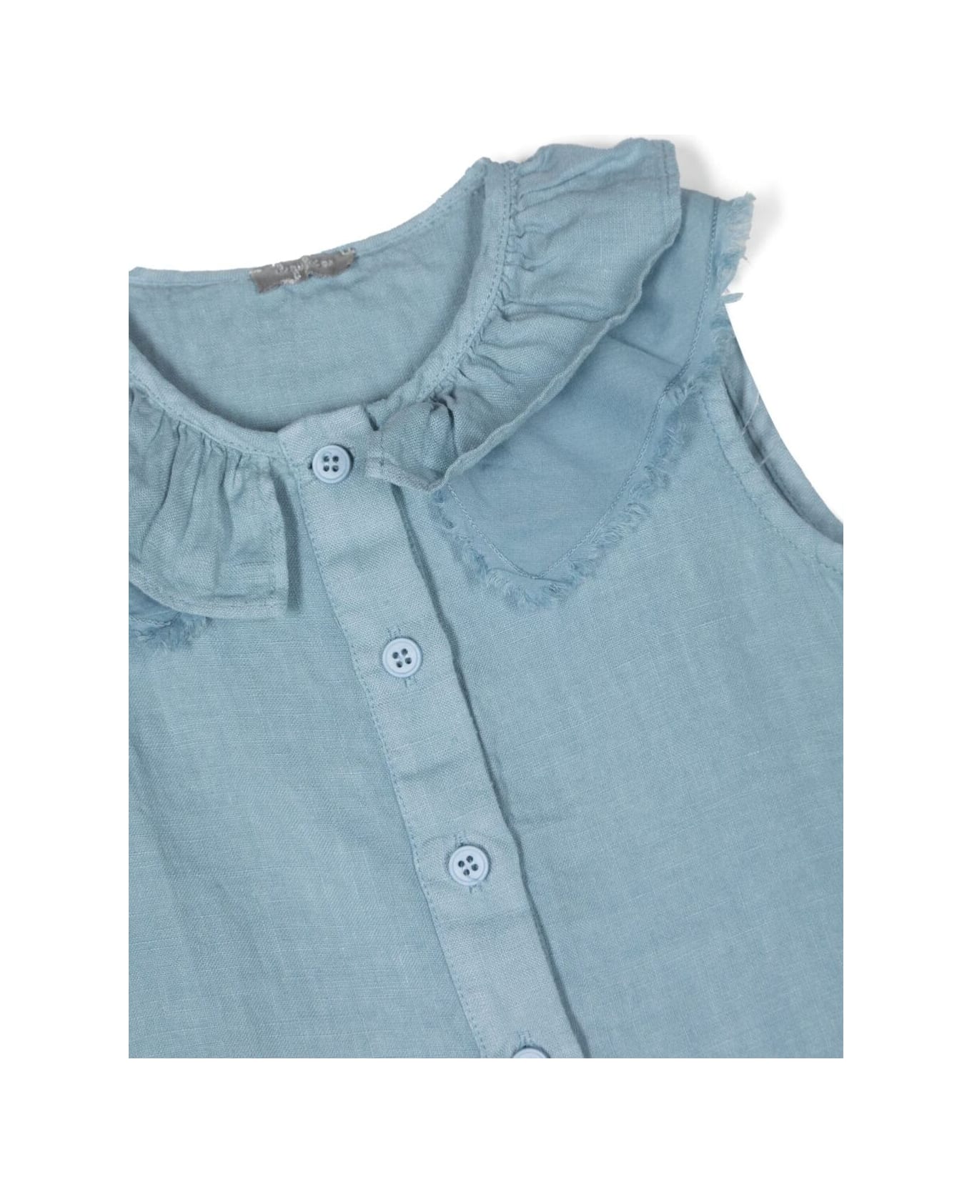 Il Gufo Light Blue Sleeveless Shirt With Ruched Detailing In Linen Girl - Polvere