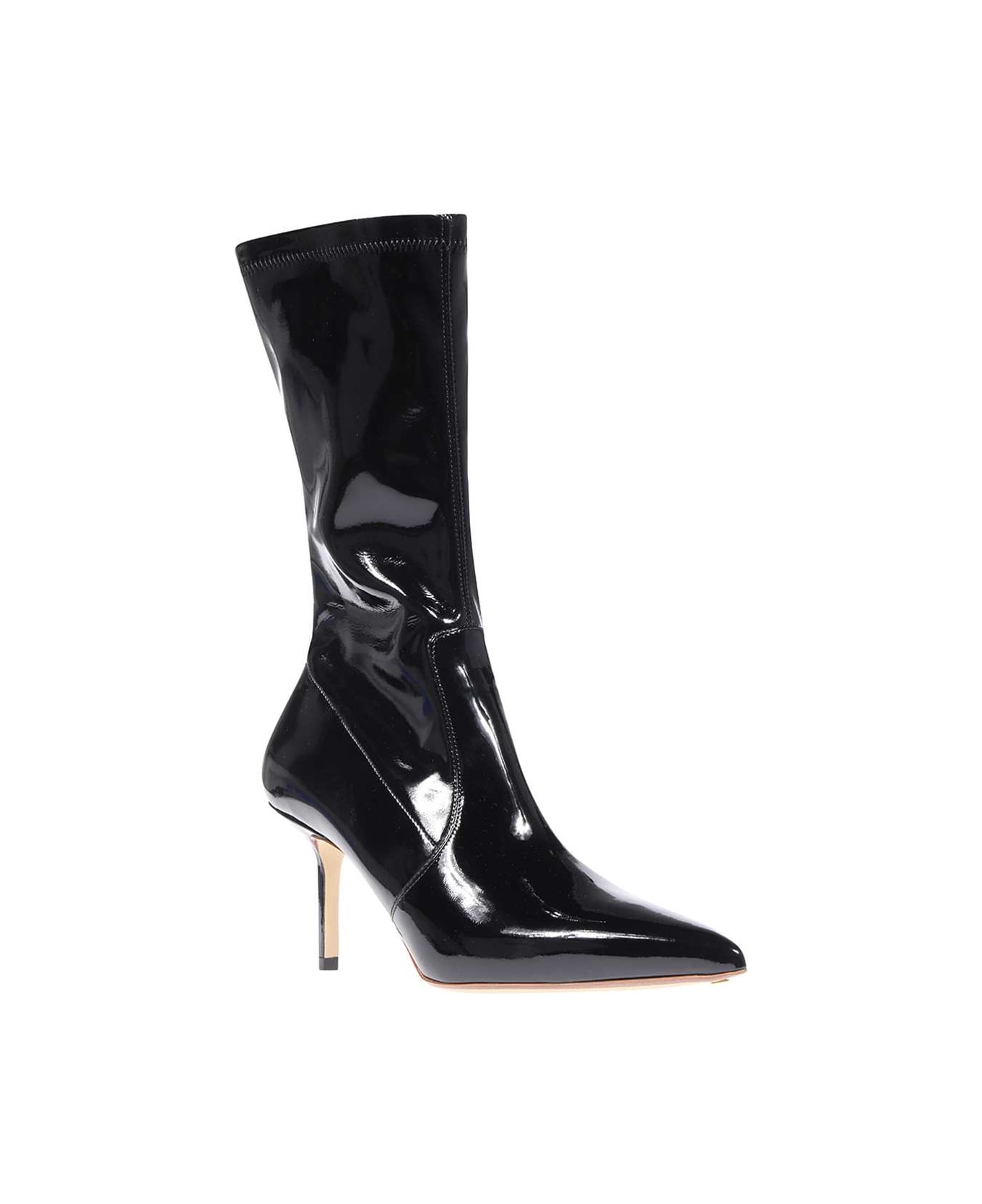 Francesco Russo Patent Pointy Toe Ankle Boots - black